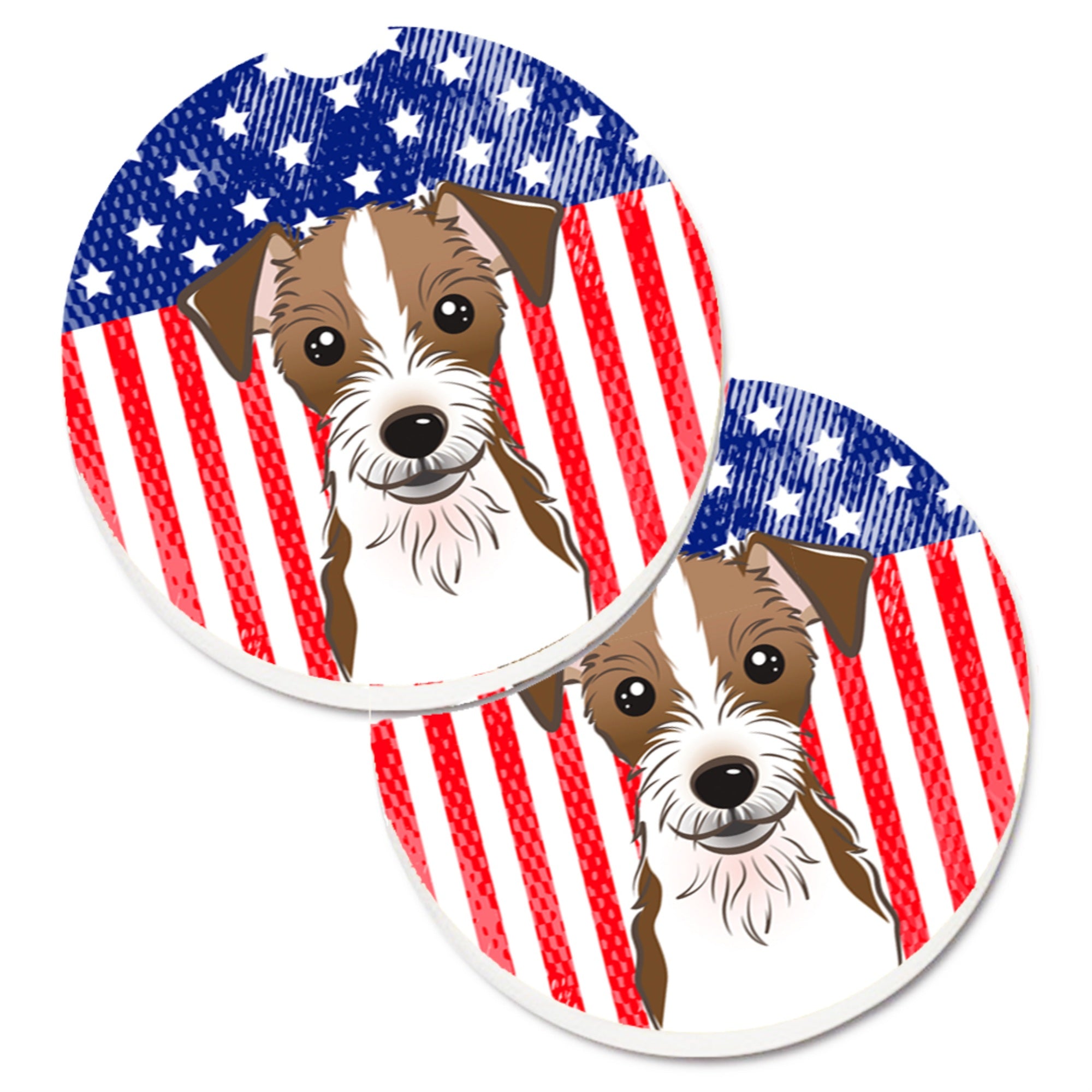 'Caroline'S Treasures American Flag & Jack Russell Terrier Set Of 2 Cup Holder Car Coasters Bb2132Carc, 2.56, Multicolor''
