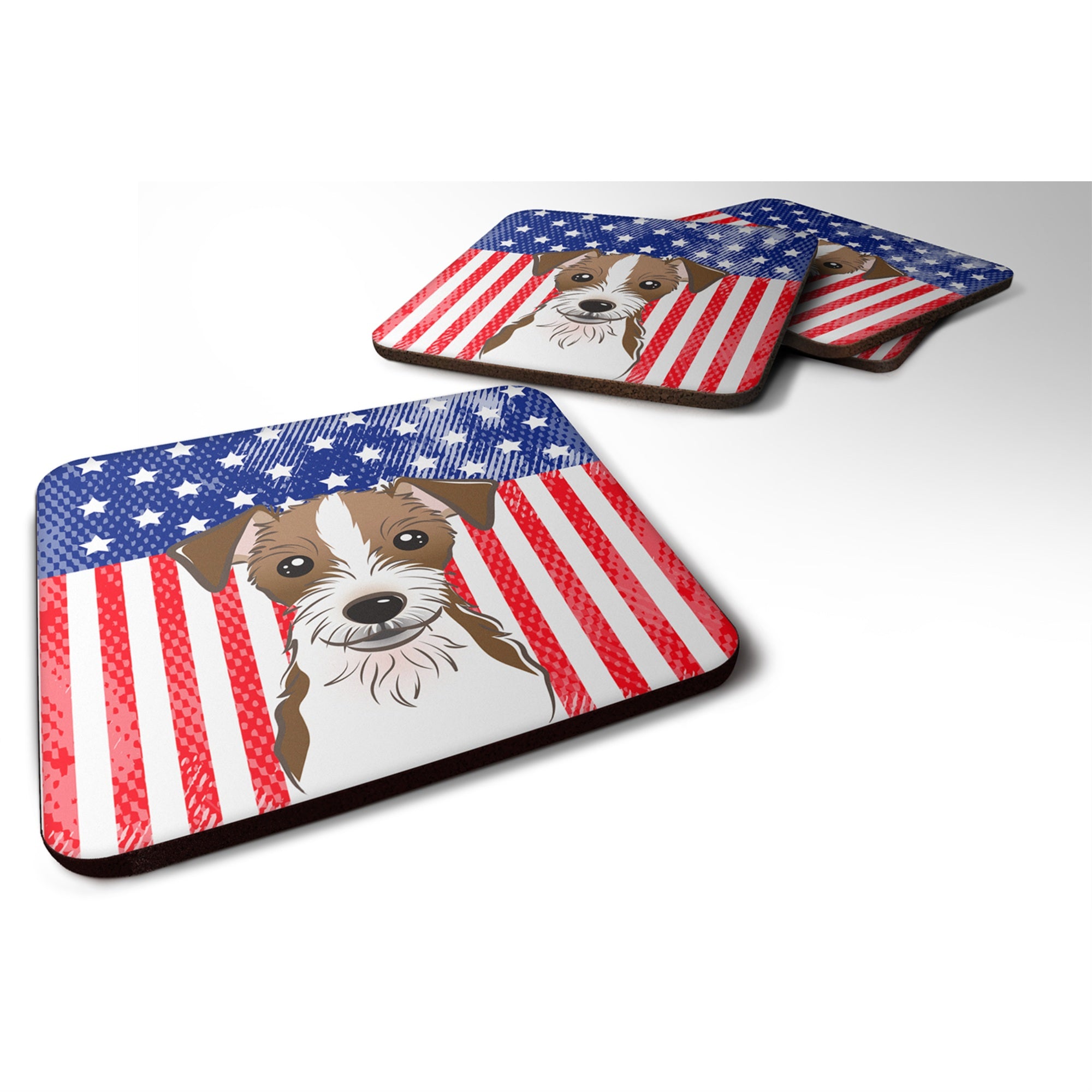'Caroline'S Treasures Bb2132Fc American Flag And Jack Russell Terrier Foam Coaster (Set Of 4), 3.5'''', Multicolor''