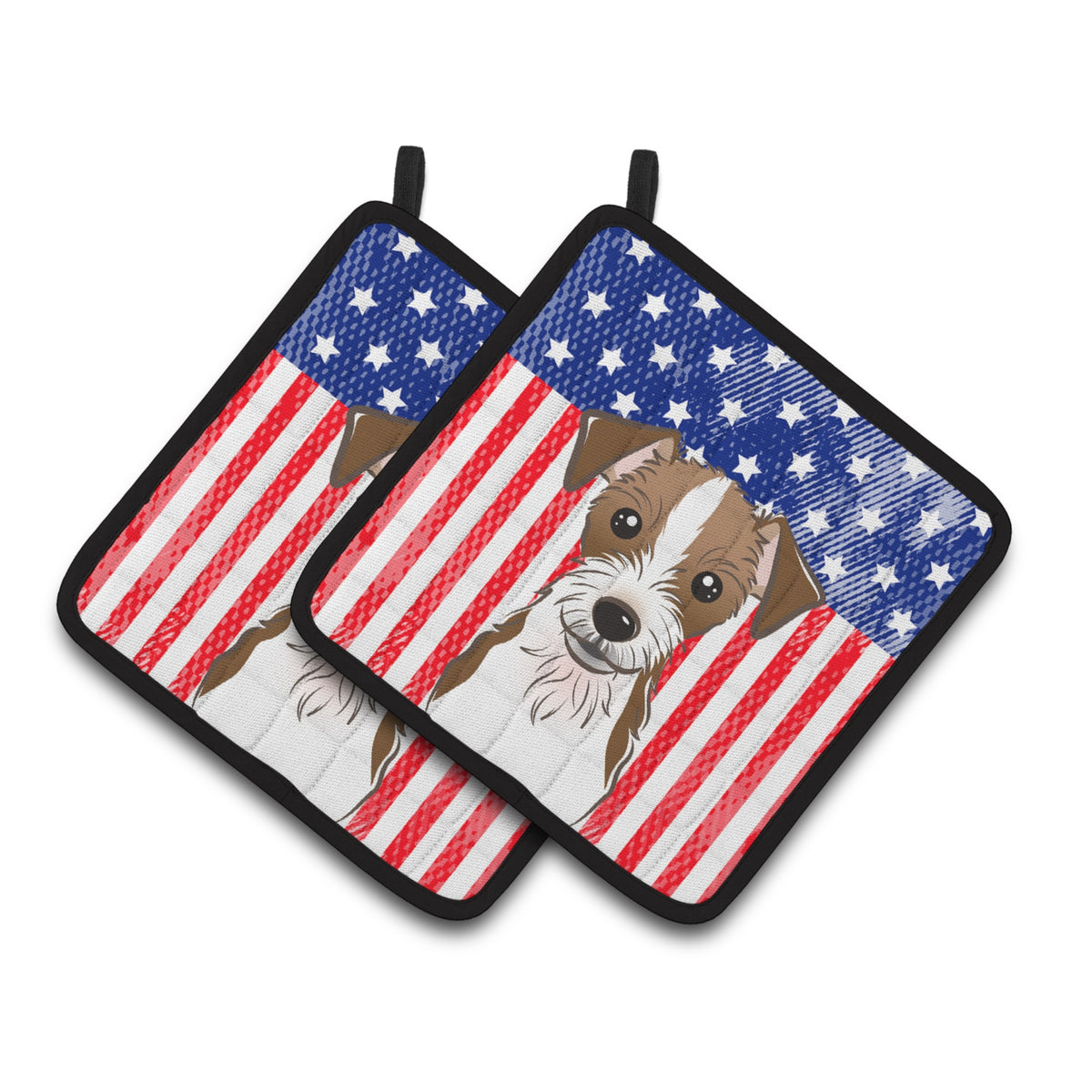 'Caroline'S Treasures American Flag & Jack Russell Terrier Pair Of Pot Holders Bb2132Pthd, 7.5Hx7.5W, Multicolor''