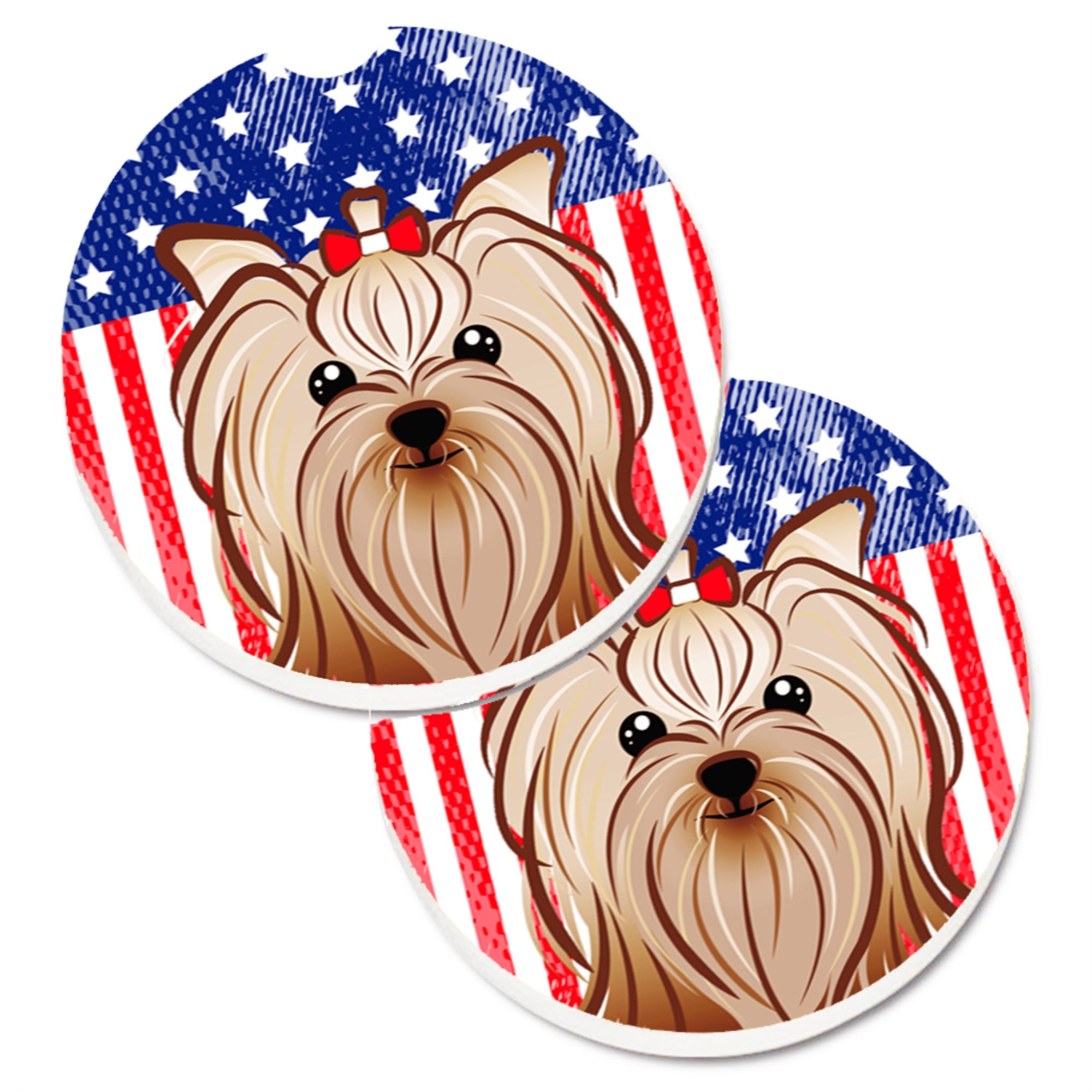 'Caroline'S Treasures American Flag & Yorkie Yorkishire Terrier Set Of 2 Cup Holder Car Coasters Bb2134Carc, 2.56, Multicolor''
