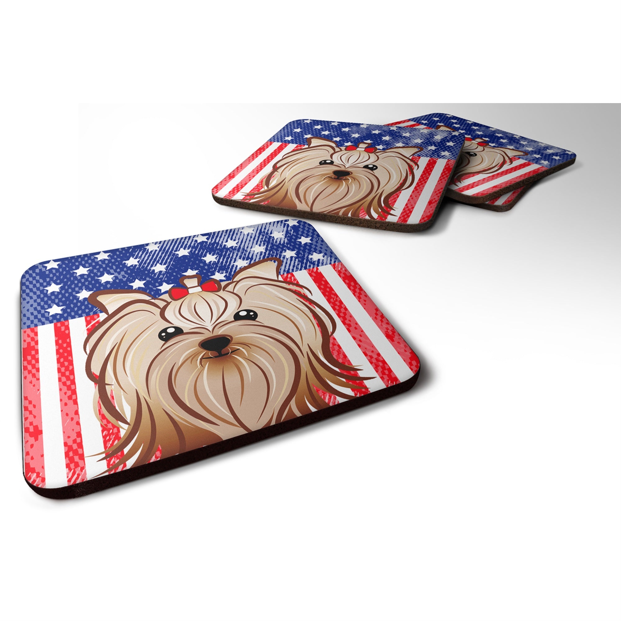 'Caroline'S Treasures Bb2134Fc American Flag And Yorkie Yorkshire Terrier Foam Coaster (Set Of 4), 3.5'''', Multicolor''