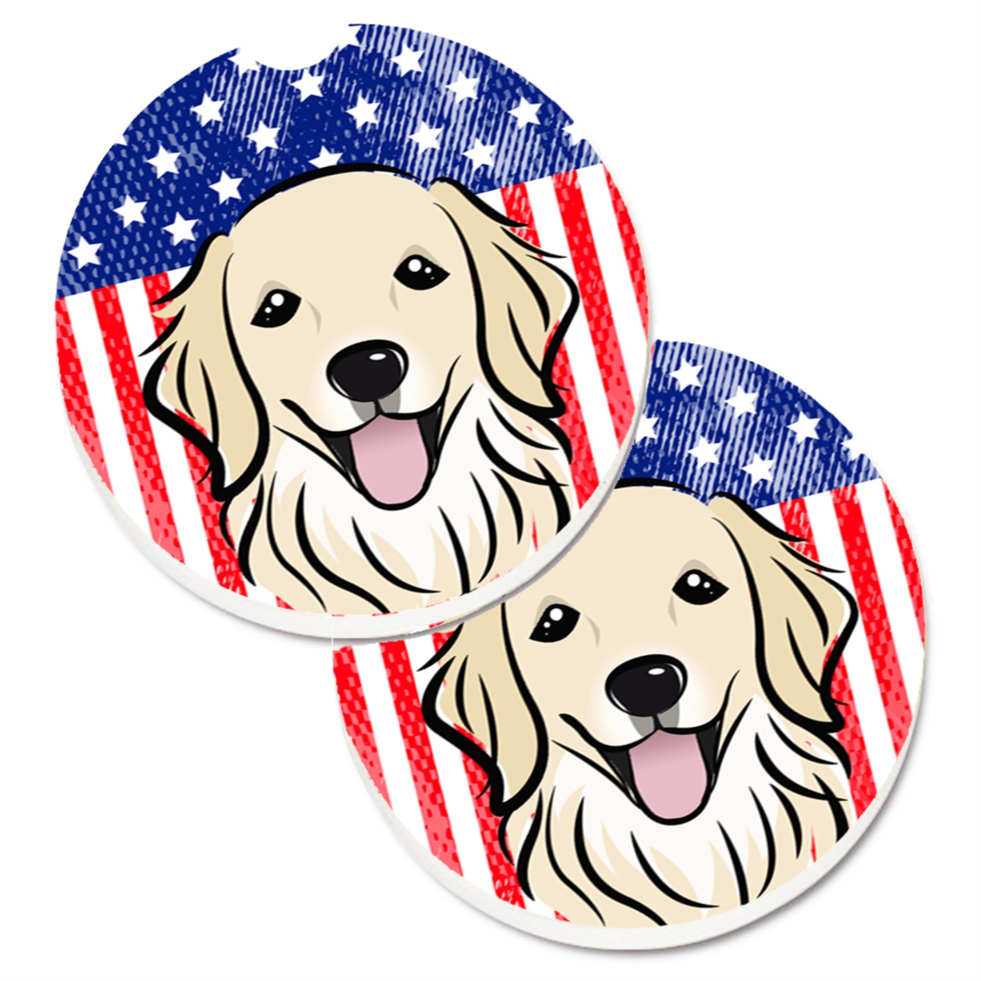 'Caroline'S Treasures American Flag & Golden Retriever Set Of 2 Cup Holder Car Coasters Bb2135Carc, 2.56, Multicolor''