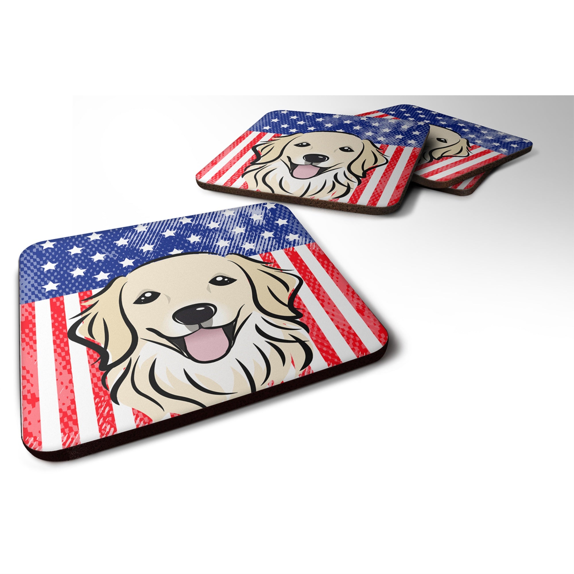 'Caroline'S Treasures Bb2135Fc American Flag And Golden Retriever Foam Coaster (Set Of 4), 3.5'''', Multicolor''