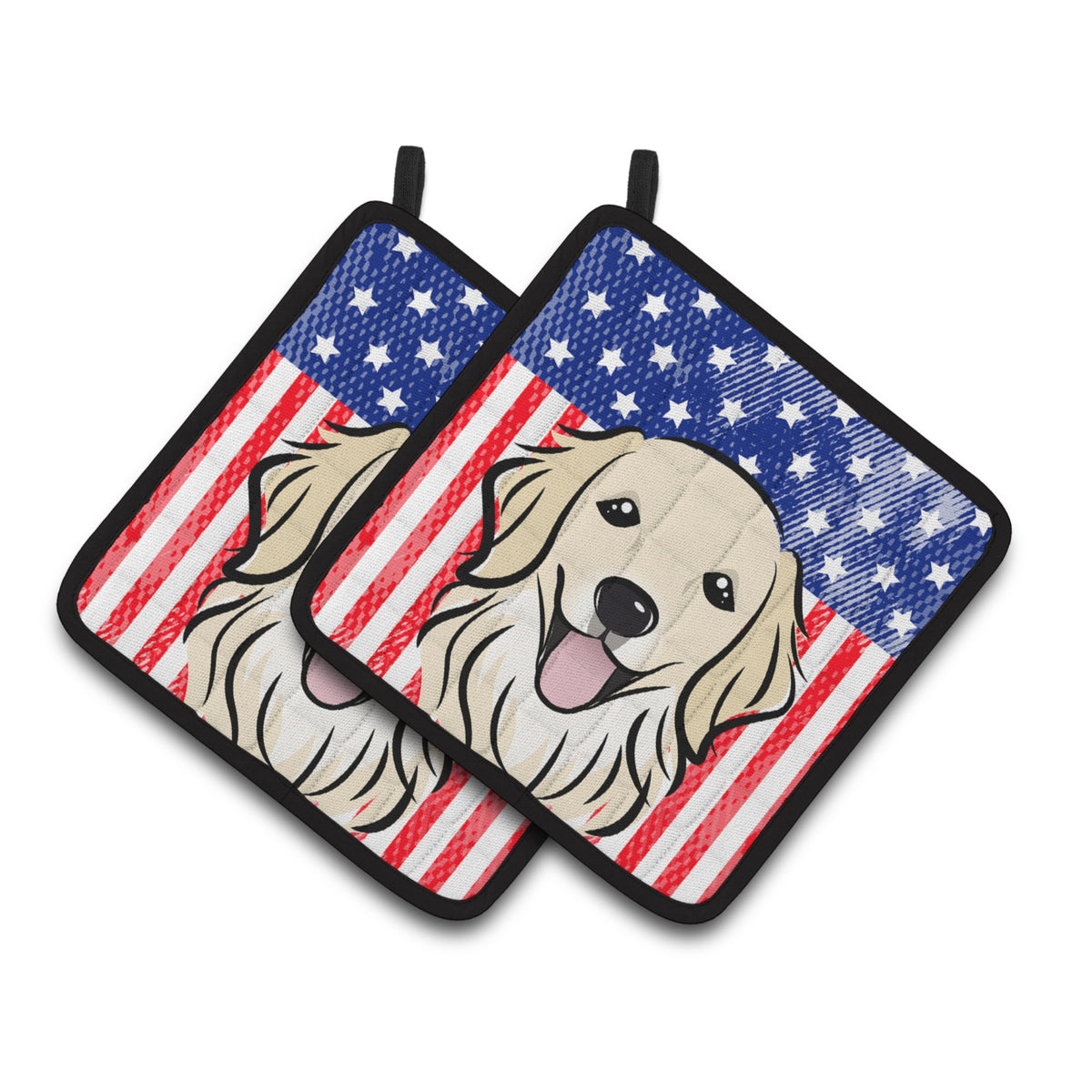 'Caroline'S Treasures American Flag & Golden Retriever Pair Of Pot Holders Bb2135Pthd, 7.5Hx7.5W, Multicolor''