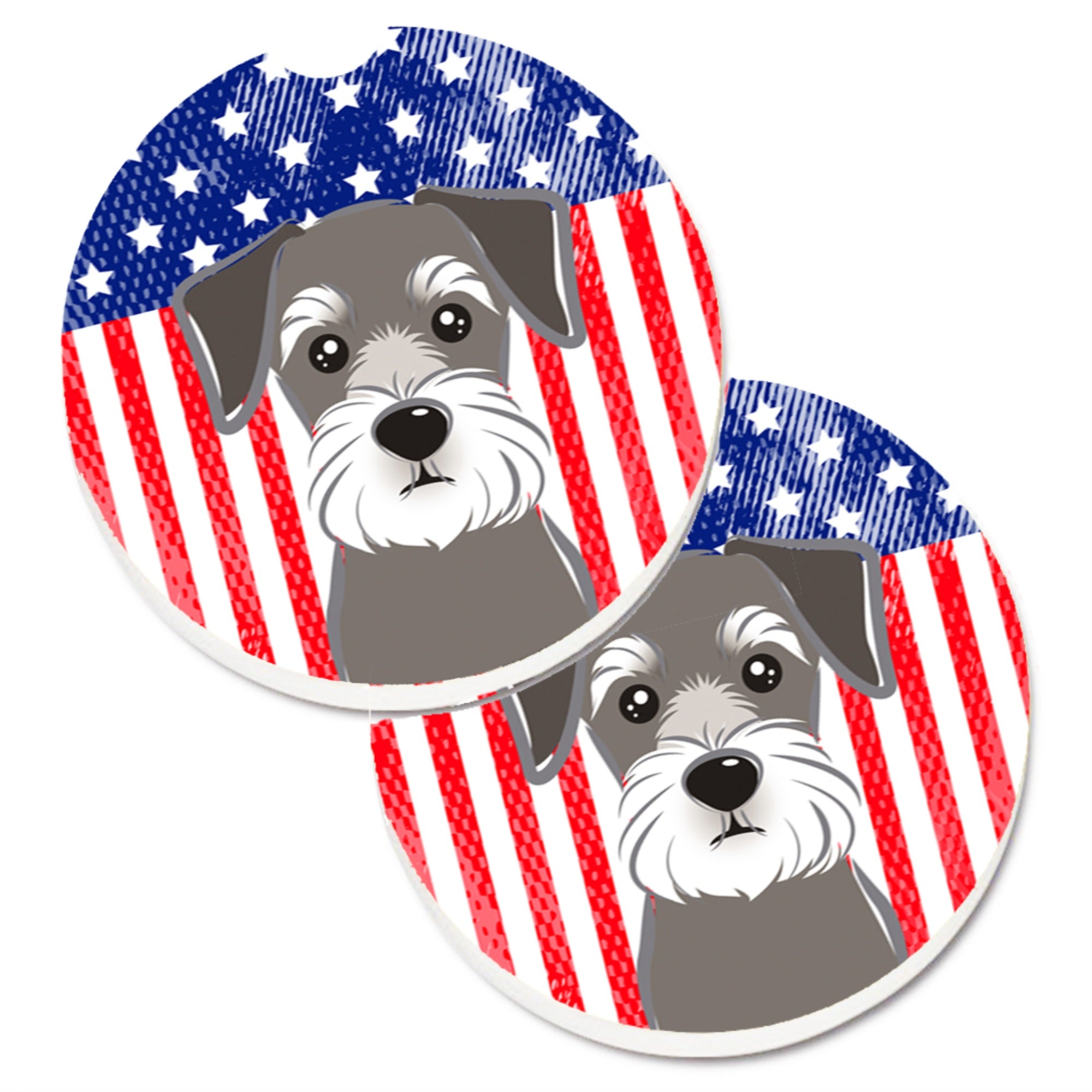 'Caroline'S Treasures American Flag & Schnauzer Set Of 2 Cup Holder Car Coasters Bb2136Carc, 2.56, Multicolor''