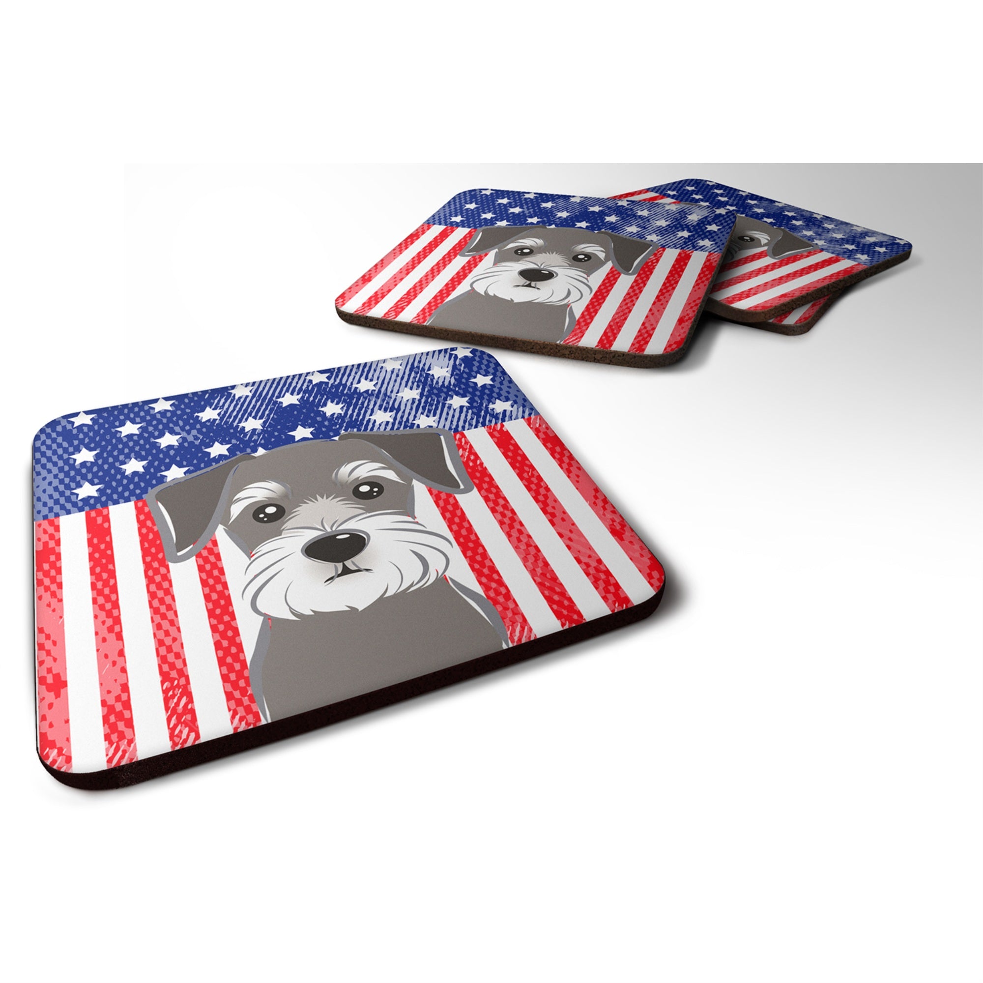 'Caroline'S Treasures Bb2136Fc American Flag And Schnauzer Foam Coaster (Set Of 4), 3.5'''', Multicolor''