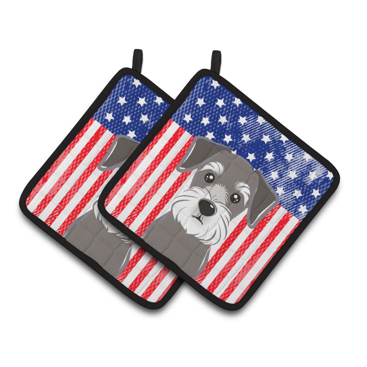'Caroline'S Treasures American Flag & Schnauzer Pair Of Pot Holders Bb2136Pthd, 7.5Hx7.5W, Multicolor''
