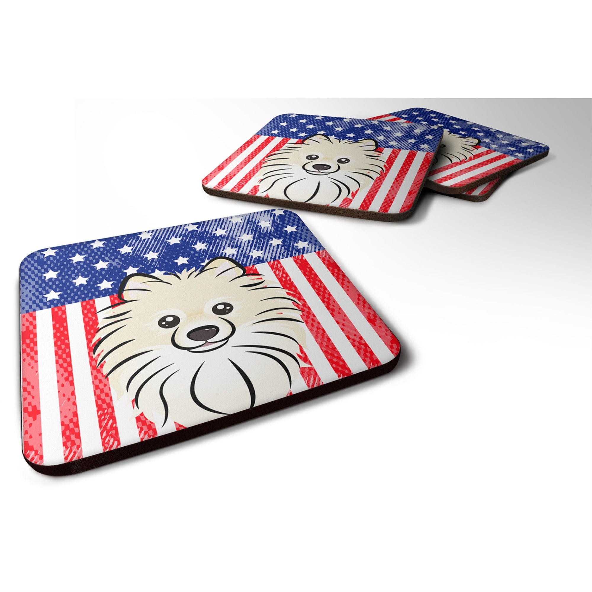 'Caroline'S Treasures Bb2137Fc American Flag And Pomeranian Foam Coaster (Set Of 4), 3.5'''', Multicolor''