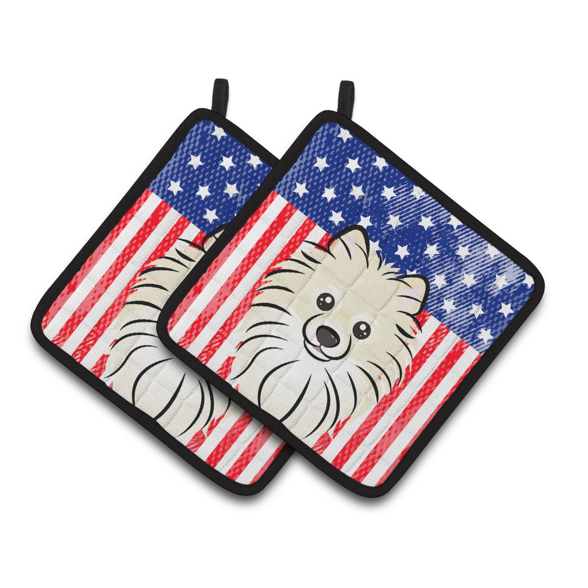 'Caroline'S Treasures American Flag & Pomeranian Pair Of Pot Holders Bb2137Pthd, 7.5Hx7.5W, Multicolor''