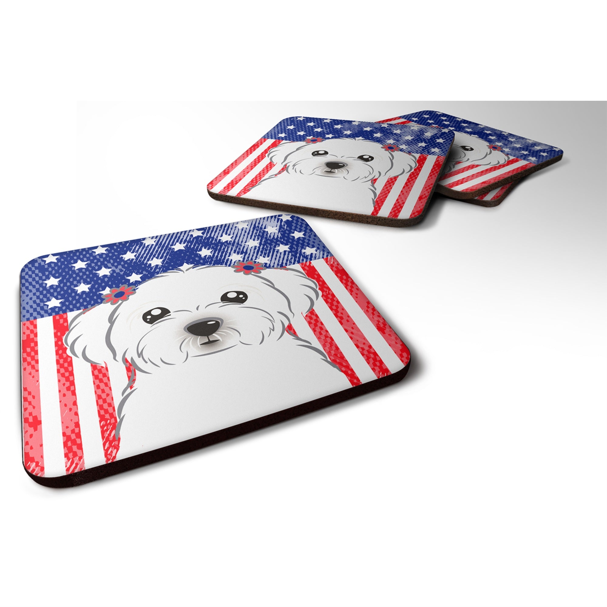 'Caroline'S Treasures Bb2138Fc American Flag And Maltese Foam Coaster (Set Of 4), 3.5'''', Multicolor''