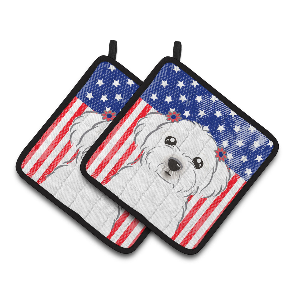 'Caroline'S Treasures American Flag & Maltese Pair Of Pot Holders Bb2138Pthd, 7.5Hx7.5W, Multicolor''