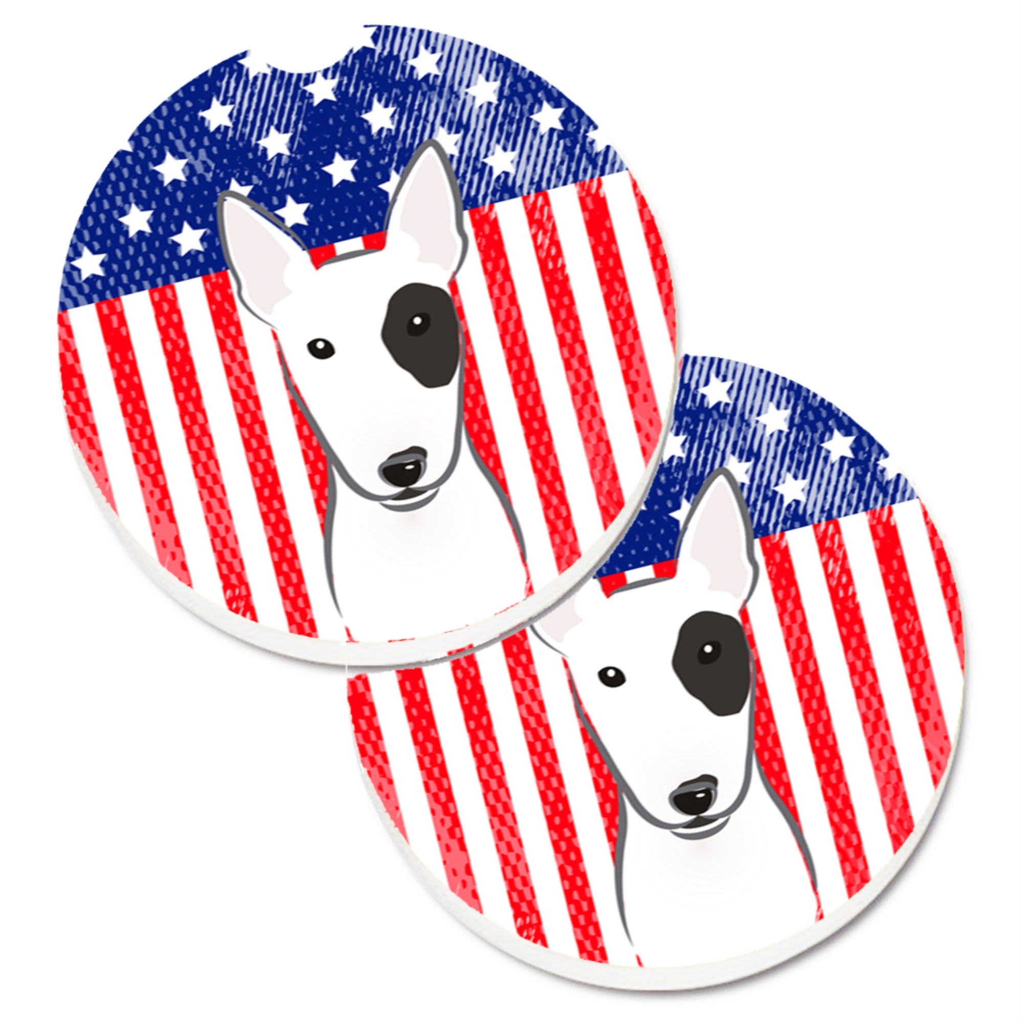 'Caroline'S Treasures American Flag & Bull Terrier Set Of 2 Cup Holder Car Coasters Bb2139Carc, 2.56, Multicolor''