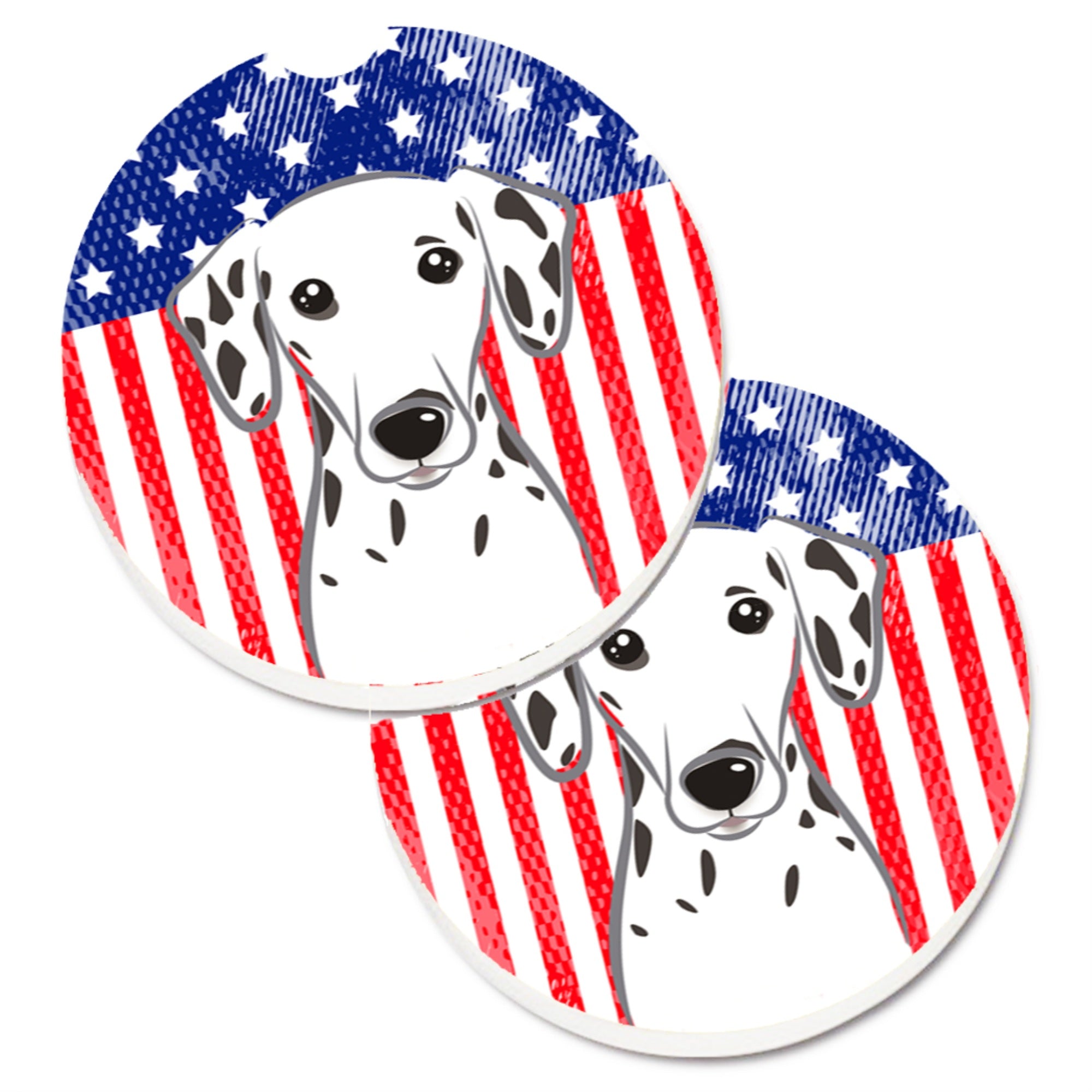 'Caroline'S Treasures American Flag & Dalmatian Set Of 2 Cup Holder Car Coasters Bb2140Carc, 2.56, Multicolor''