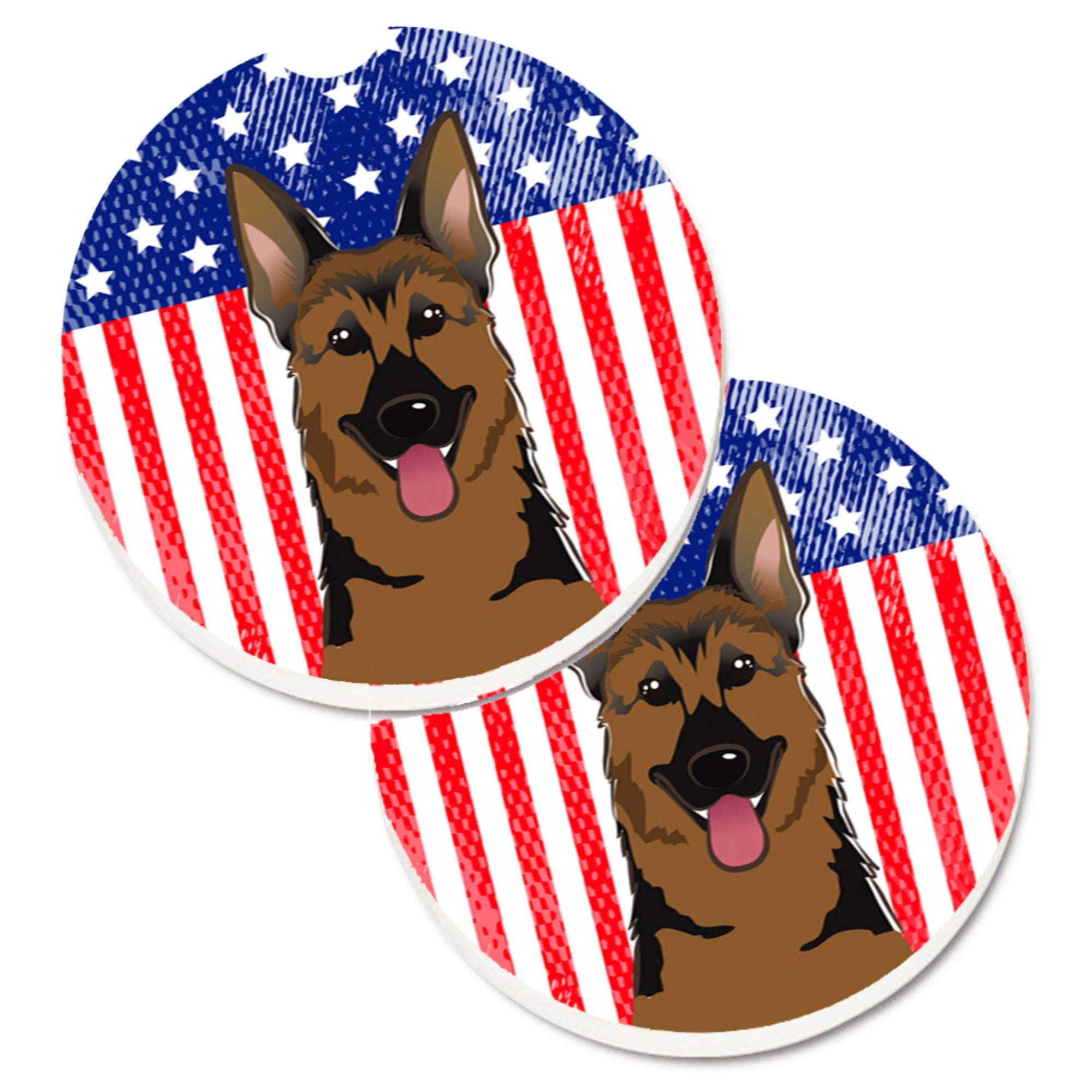 'Caroline'S Treasures American Flag & German Shepherd Set Of 2 Cup Holder Car Coasters Bb2141Carc, 2.56, Multicolor''