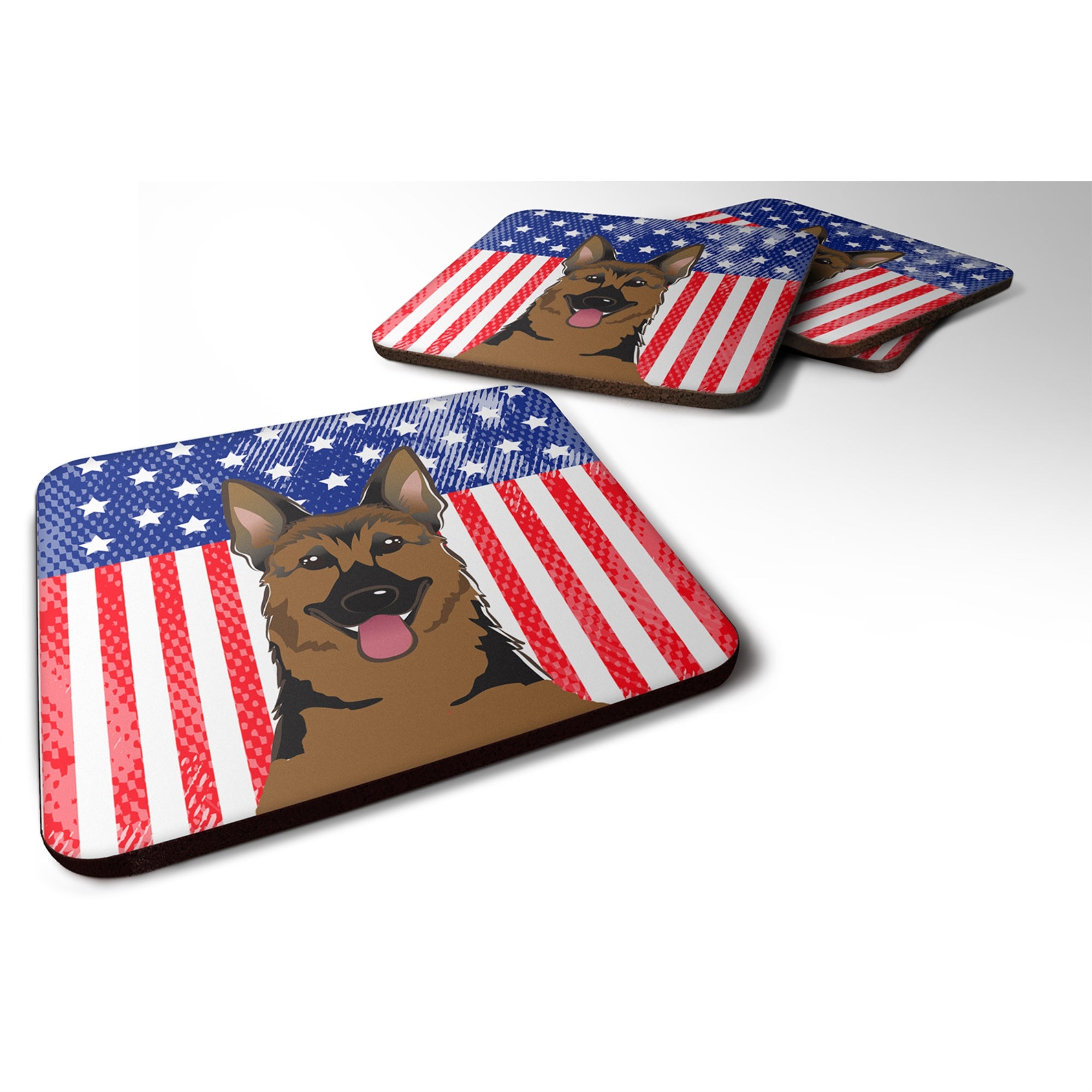 'Caroline'S Treasures Bb2141Fc American Flag And German Shepherd Foam Coaster (Set Of 4), 3.5'''', Multicolor''
