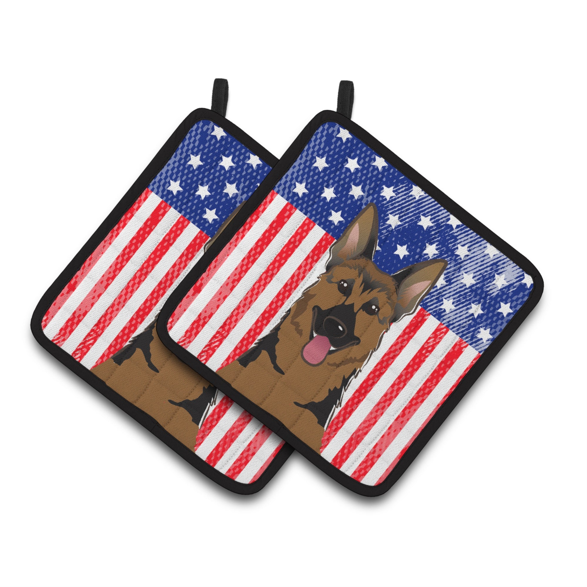 'Caroline'S Treasures American Flag & German Shepherd Pair Of Pot Holders Bb2141Pthd, 7.5Hx7.5W, Multicolor''