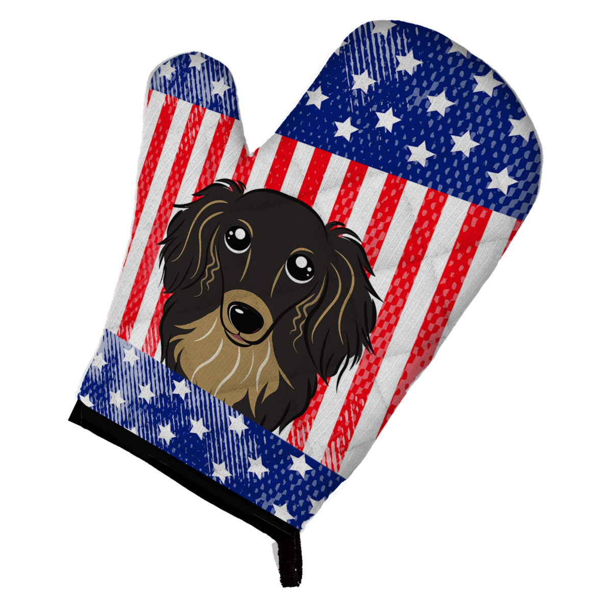 'Caroline'S Treasures Bb2143Ovmt American Flag And Longhair Black And Tan Dachshund Oven Mitt, 12'''' By 8.5'''', Multicolor''
