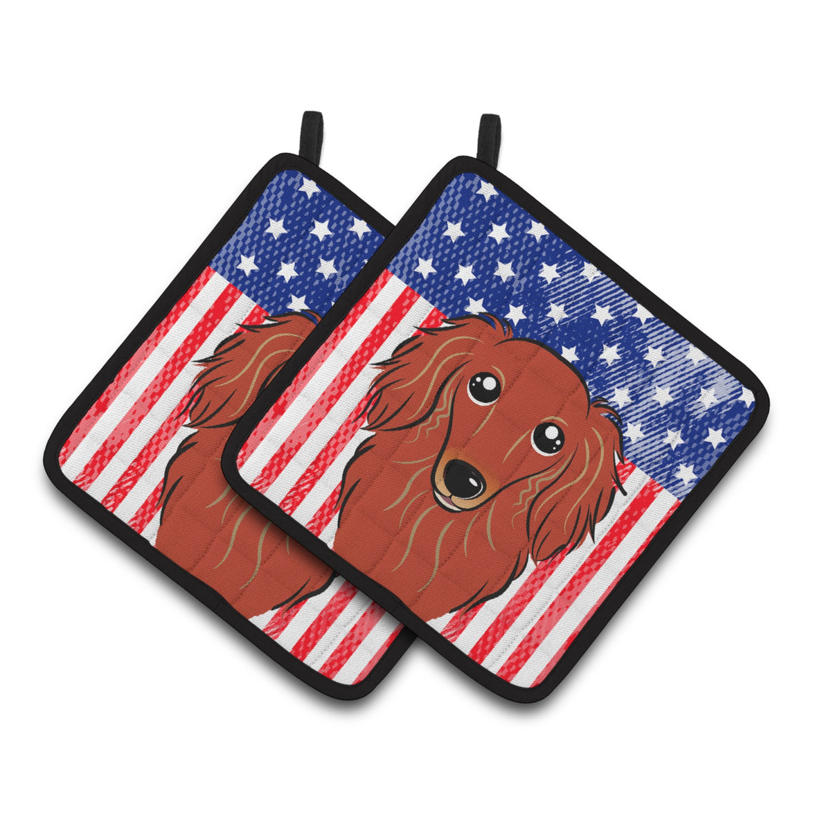 'Caroline'S Treasures American Flag & Longhair Red Dachshund Pair Of Pot Holders Bb2144Pthd, 7.5Hx7.5W, Multicolor''