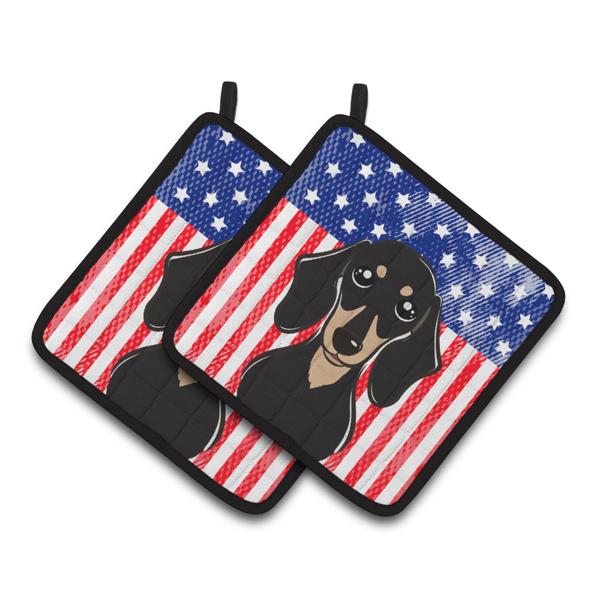 'Caroline'S Treasures American Flag & Smooth Black & Tan Dachshund Pair Of Pot Holders Bb2145Pthd, 7.5Hx7.5W, Multicolor''
