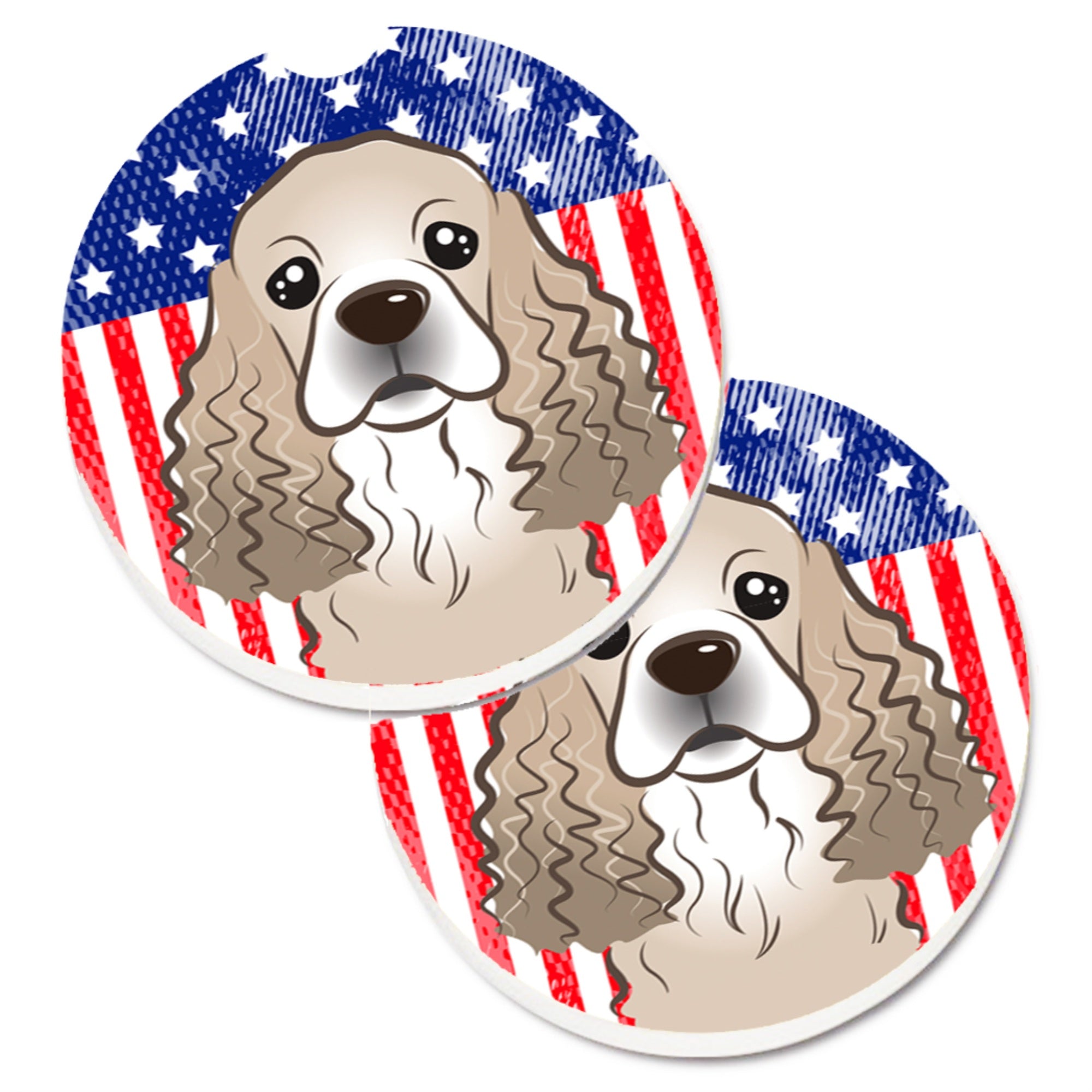 'Caroline'S Treasures American Flag & Cocker Spaniel Set Of 2 Cup Holder Car Coasters Bb2146Carc, 2.56, Multicolor''