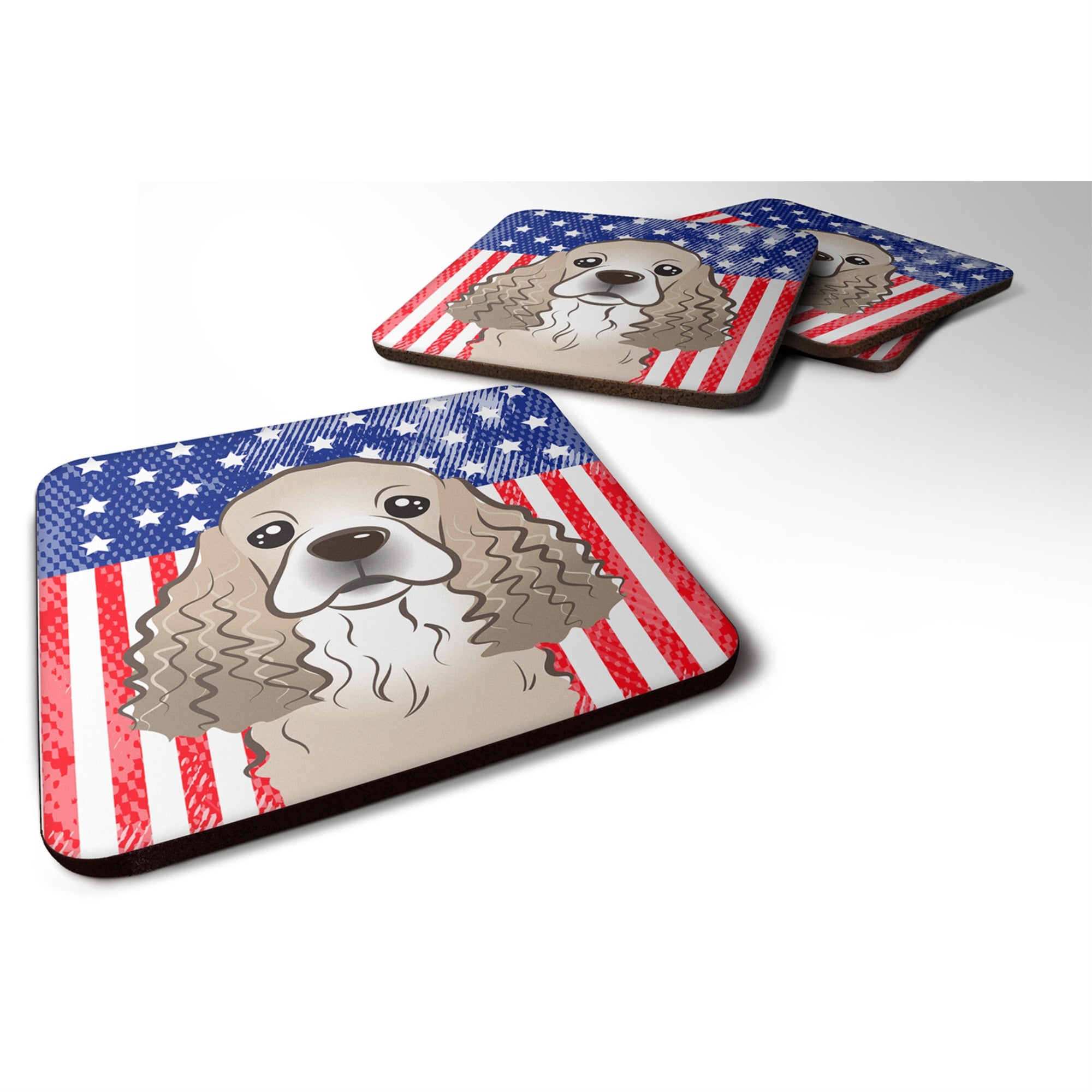 'Caroline'S Treasures Bb2146Fc American Flag And Cocker Spaniel Foam Coaster (Set Of 4), 3.5'''', Multicolor''