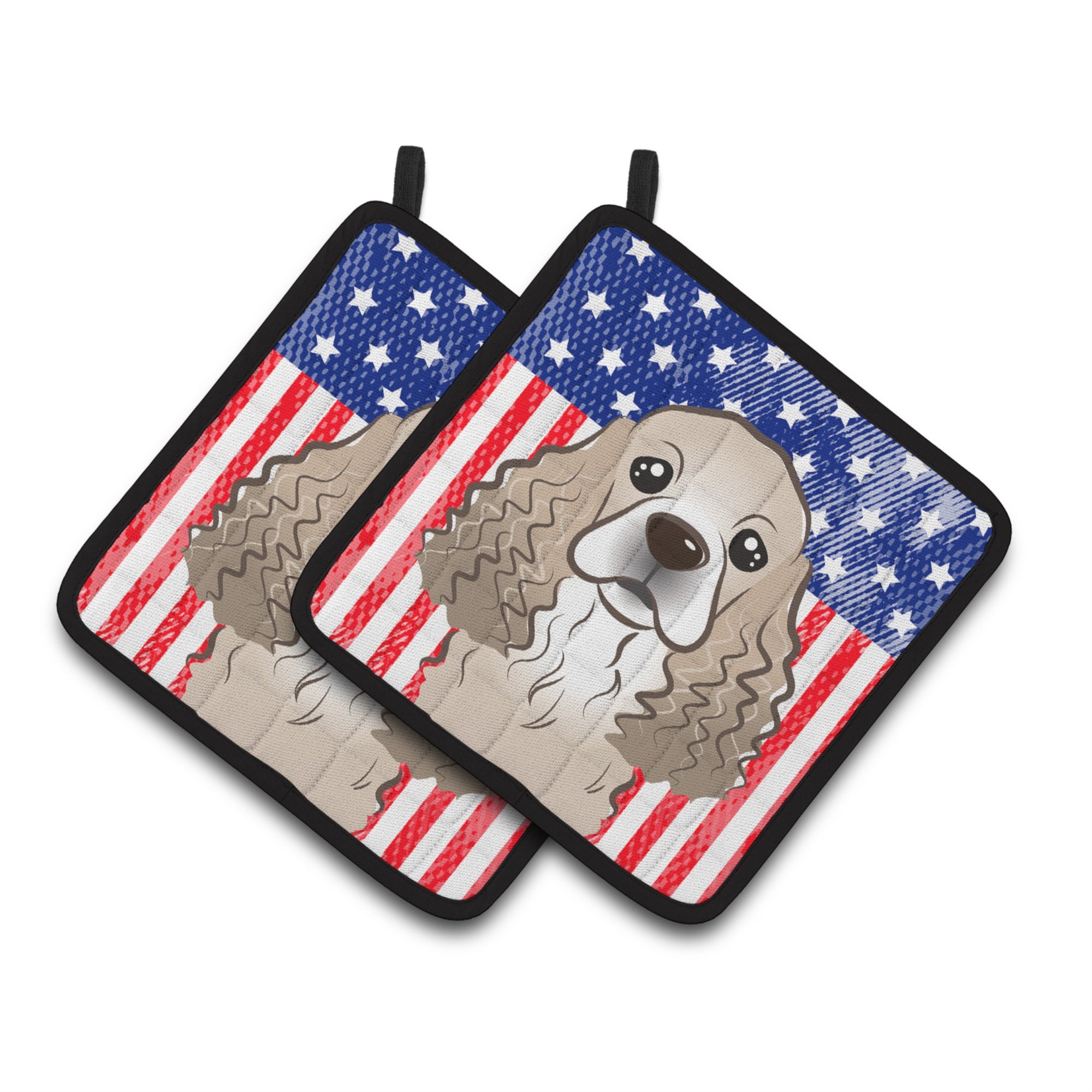 'Caroline'S Treasures American Flag & Cocker Spaniel Pair Of Pot Holders Bb2146Pthd, 7.5Hx7.5W, Multicolor''