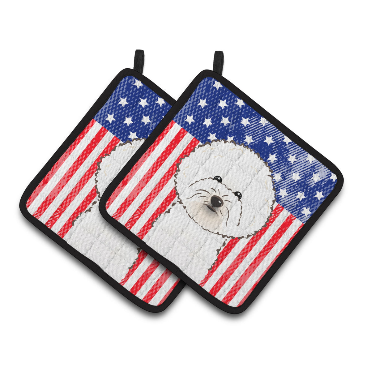 'Caroline'S Treasures American Flag & Bichon Frise Pair Of Pot Holders Bb2147Pthd, 7.5Hx7.5W, Multicolor''