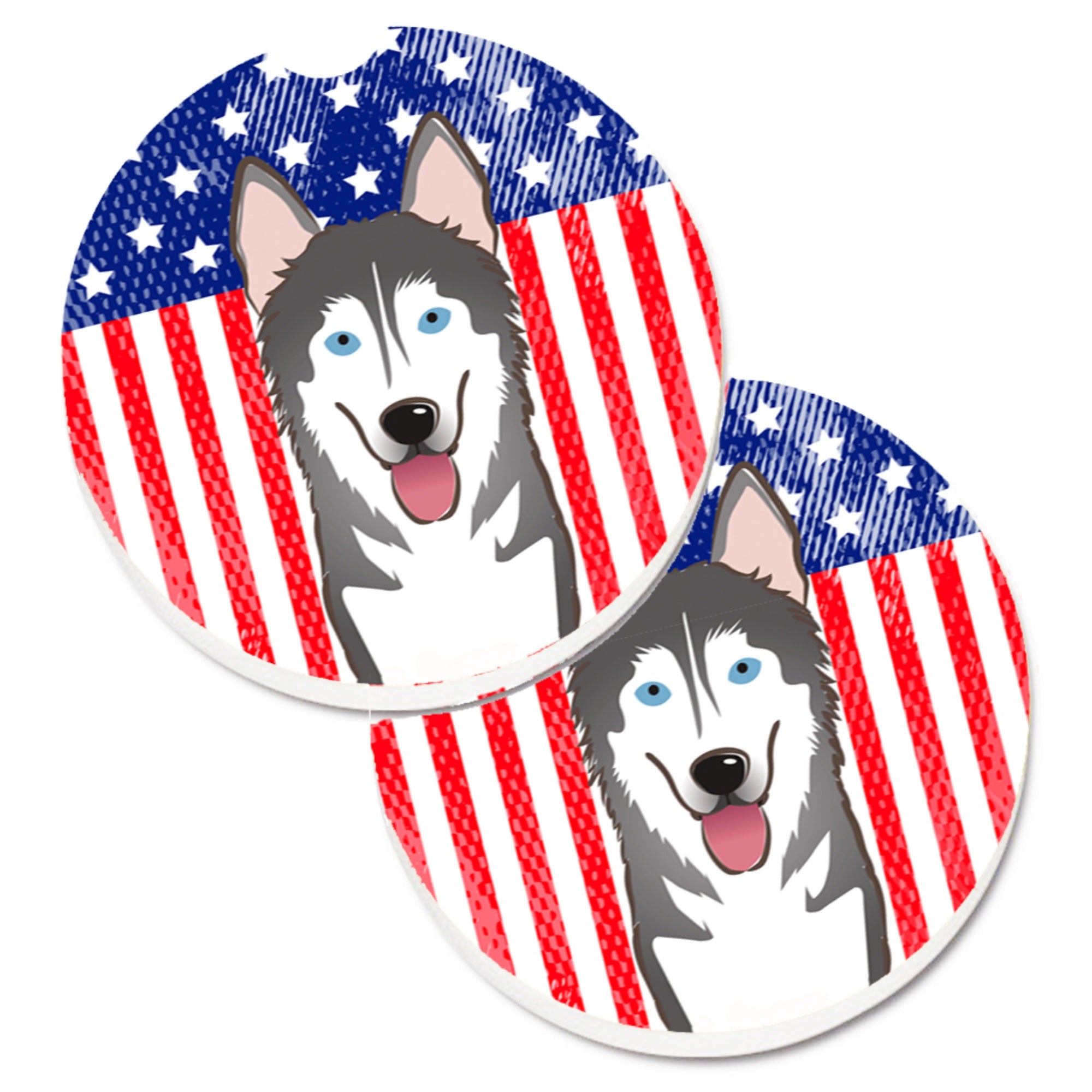 'Caroline'S Treasures American Flag & Alaskan Malamute Set Of 2 Cup Holder Car Coasters Bb2148Carc, 2.56, Multicolor''