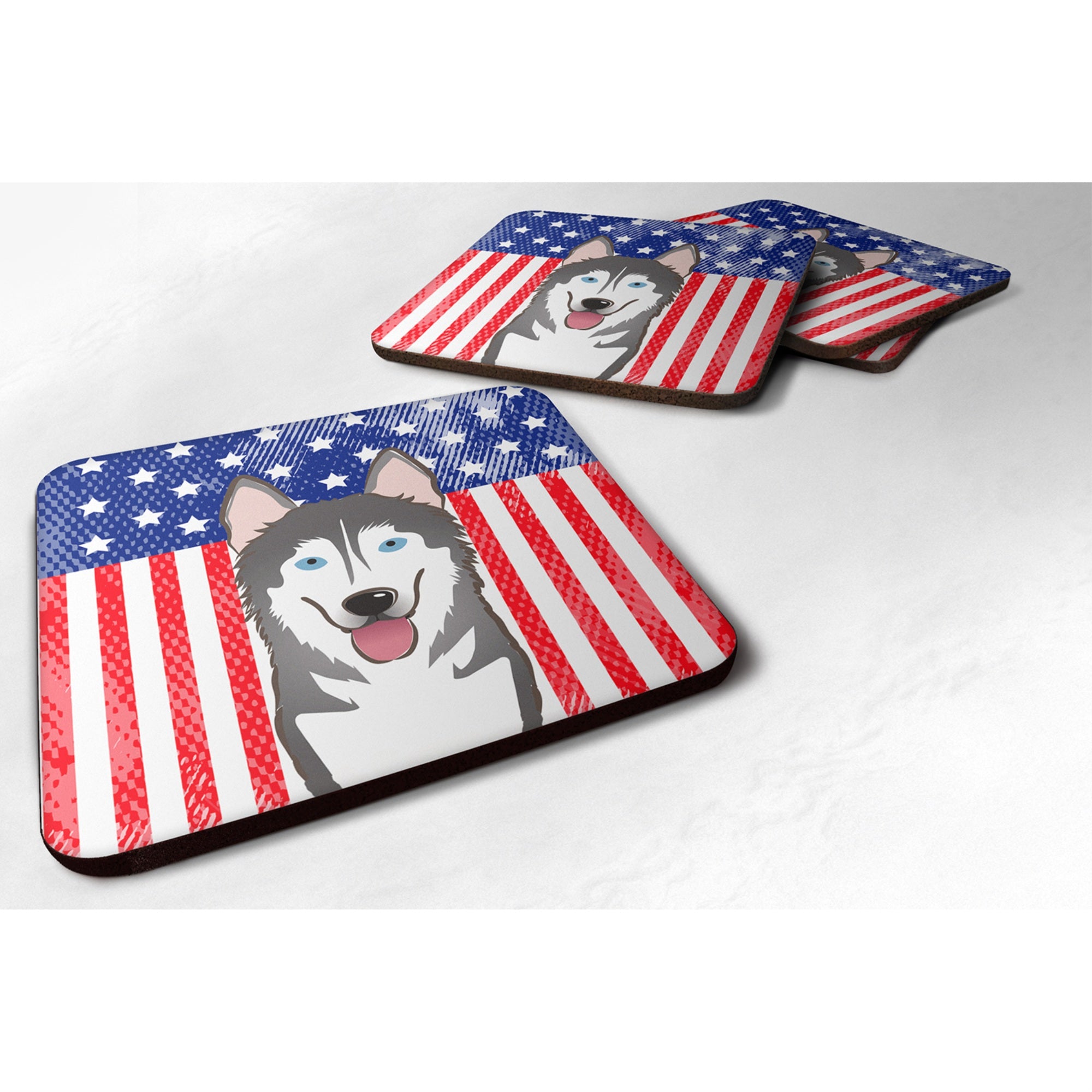 'Caroline'S Treasures Bb2148Fc American Flag And Alaskan Malamute Foam Coaster (Set Of 4), 3.5'''', Multicolor''