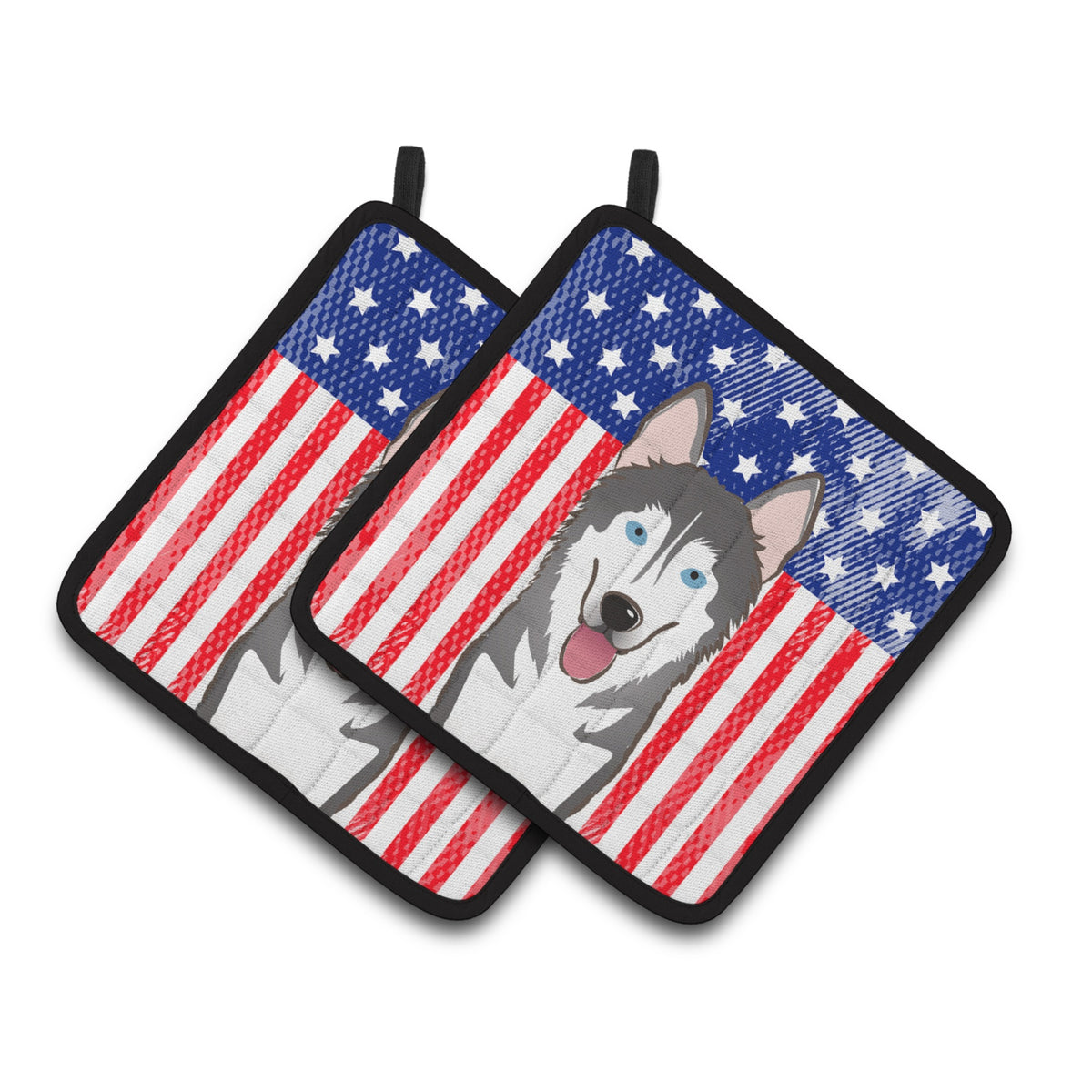 'Caroline'S Treasures American Flag & Alaskan Malamute Pair Of Pot Holders Bb2148Pthd, 7.5Hx7.5W, Multicolor''