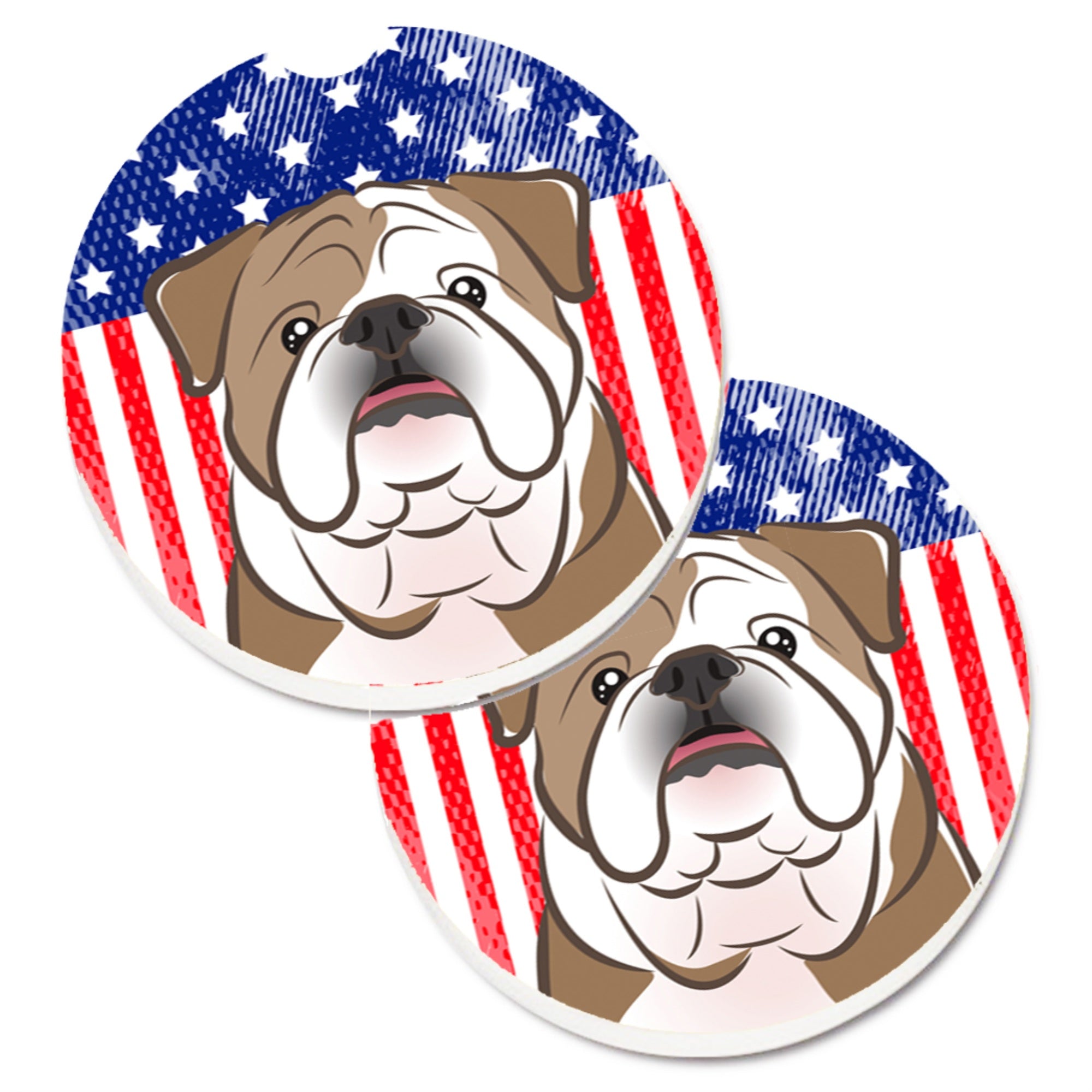 'Caroline'S Treasures American Flag & English Bulldog Set Of 2 Cup Holder Car Coasters Bb2149Carc, 2.56, Multicolor''