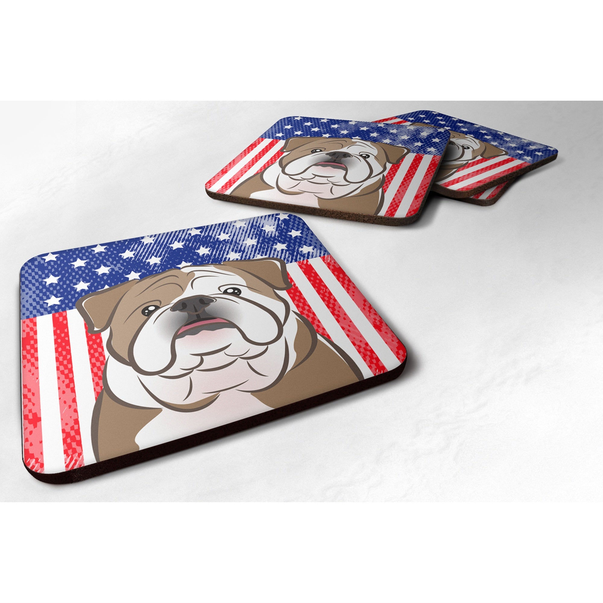 'Caroline'S Treasures Bb2149Fc American Flag And English Bulldog Foam Coaster (Set Of 4), 3.5'''', Multicolor''
