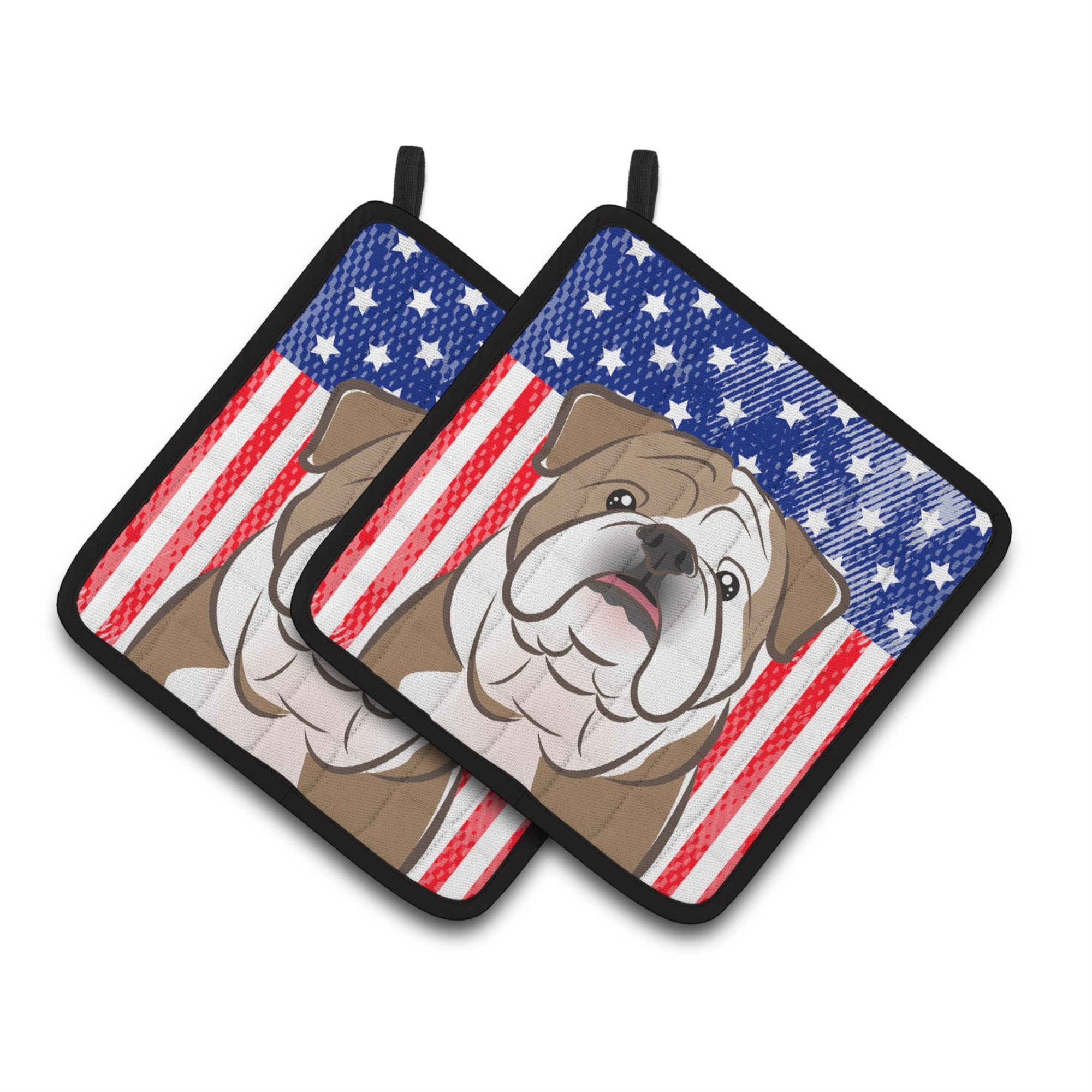 'Caroline'S Treasures American Flag & English Bulldog Pair Of Pot Holders Bb2149Pthd, 7.5Hx7.5W, Multicolor''