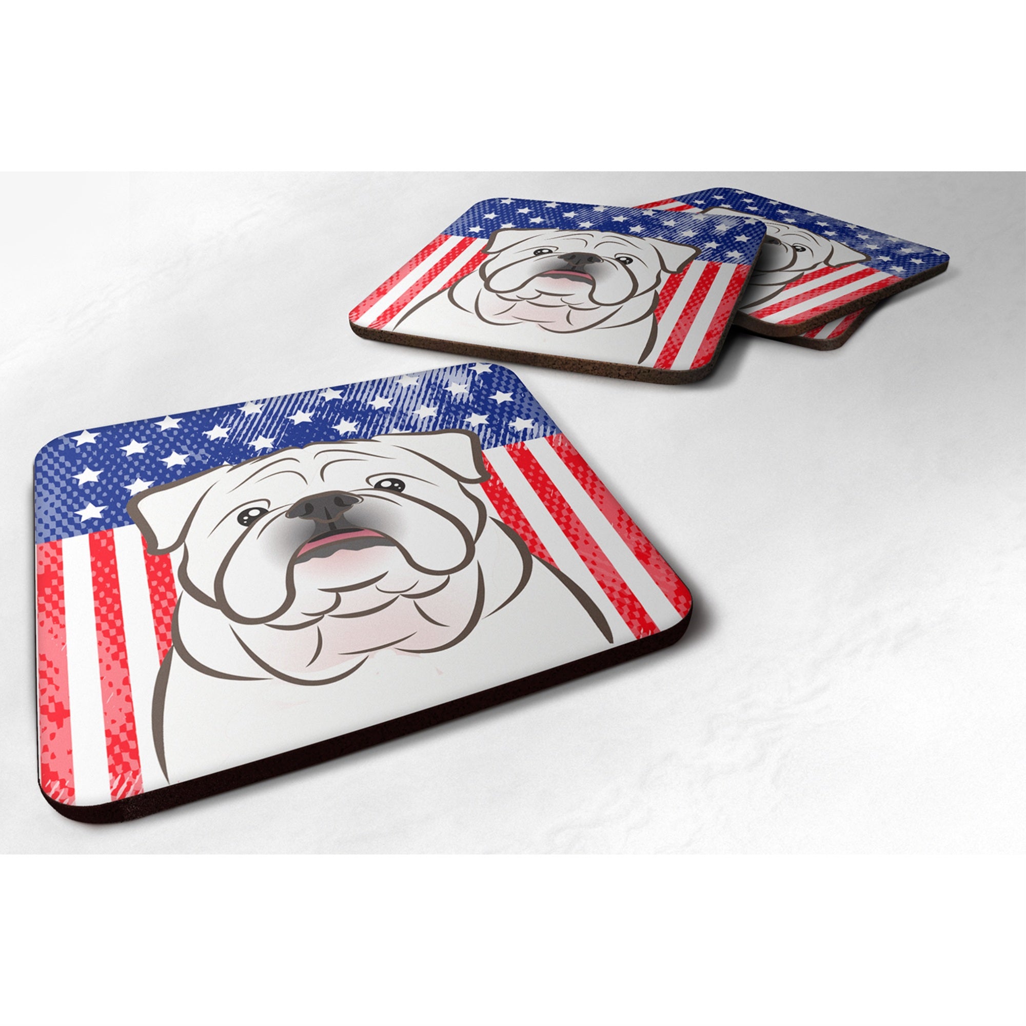 'Caroline'S Treasures Bb2150Fc American Flag And White English Bulldog Foam Coaster (Set Of 4), 3.5'''', Multicolor''