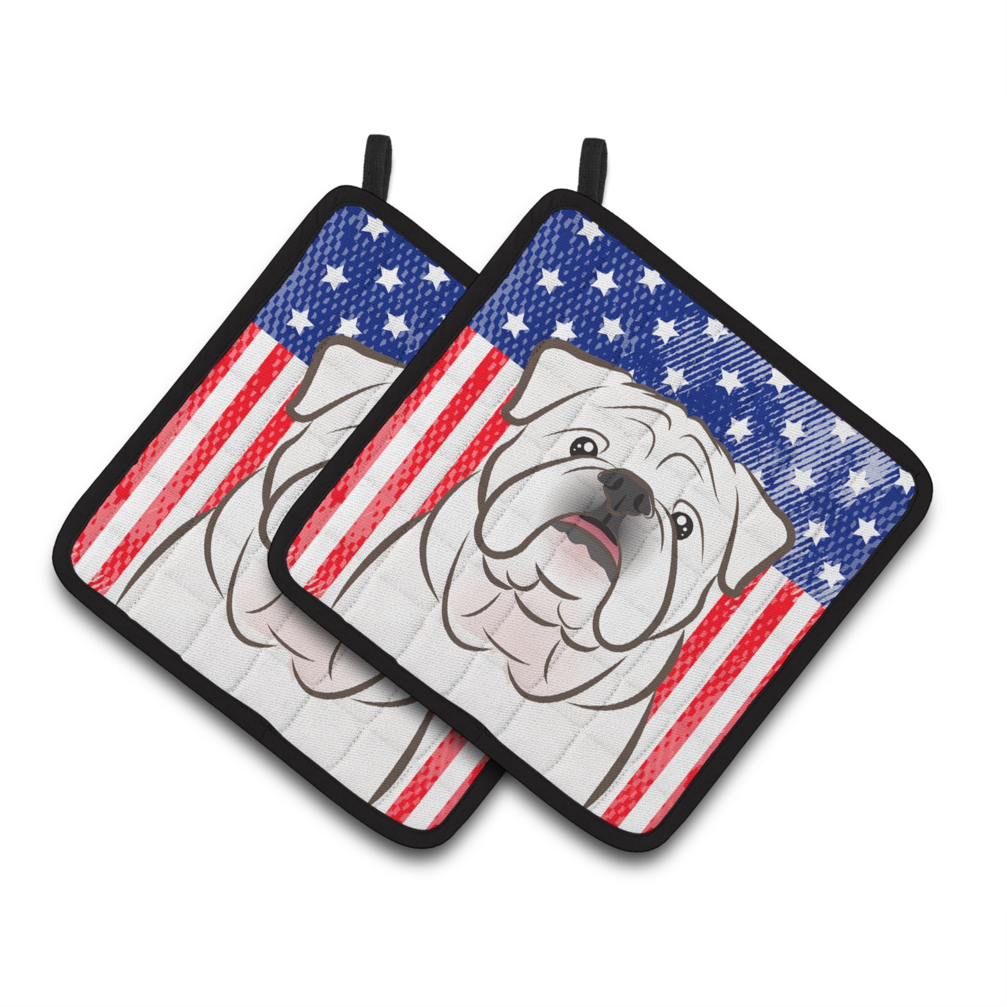 'Caroline'S Treasures American Flag & White English Bulldog Pair Of Pot Holders Bb2150Pthd, 7.5Hx7.5W, Multicolor''