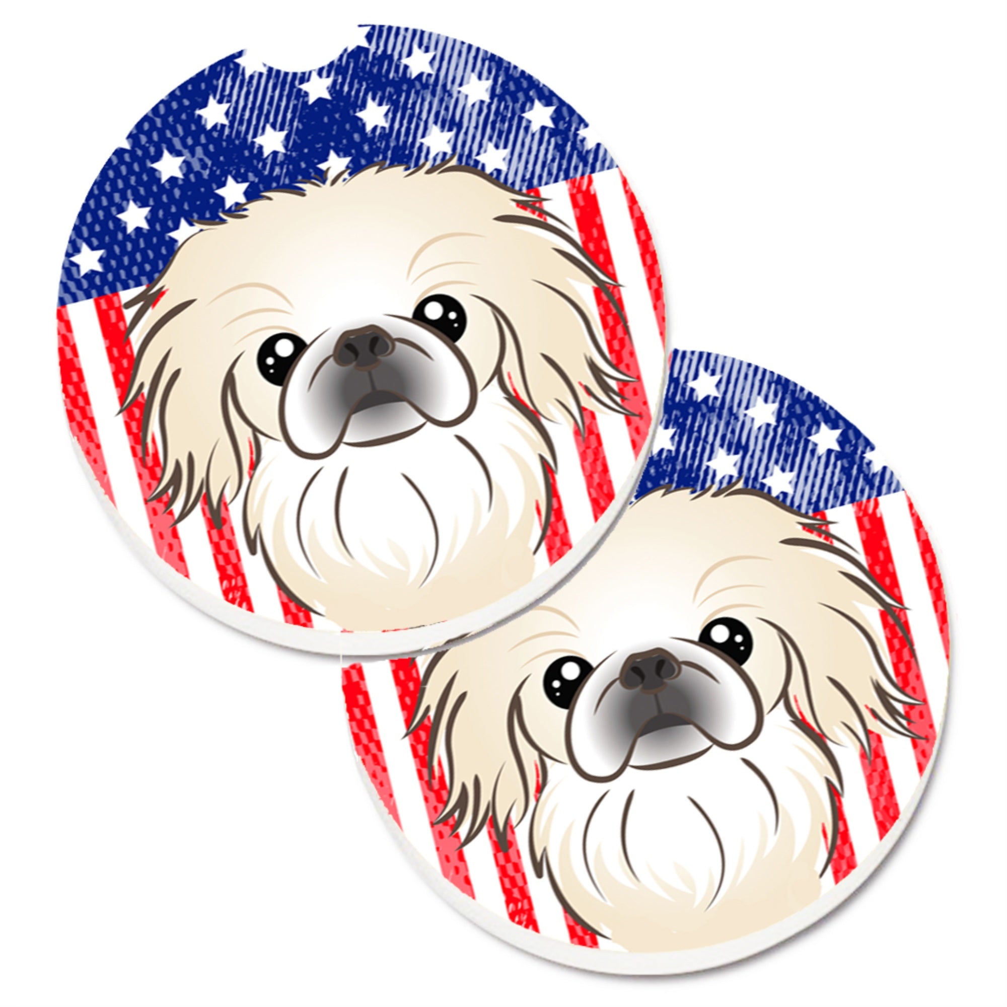 'Caroline'S Treasures American Flag & Pekingese Set Of 2 Cup Holder Car Coasters Bb2151Carc, 2.56, Multicolor''