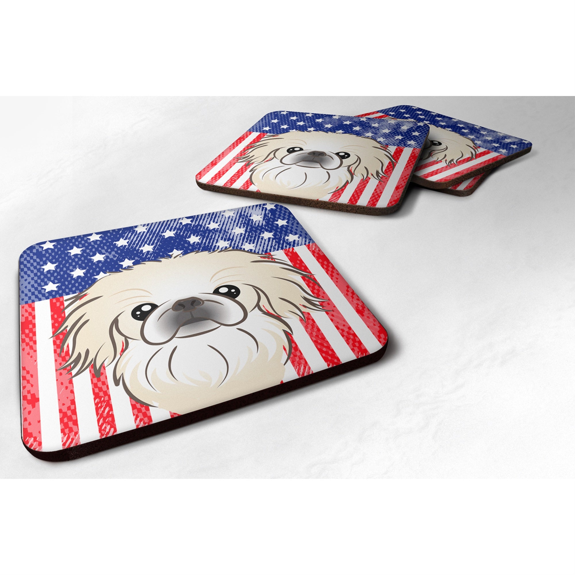 'Caroline'S Treasures Bb2151Fc American Flag And Pekingese Foam Coaster (Set Of 4), 3.5'''', Multicolor''