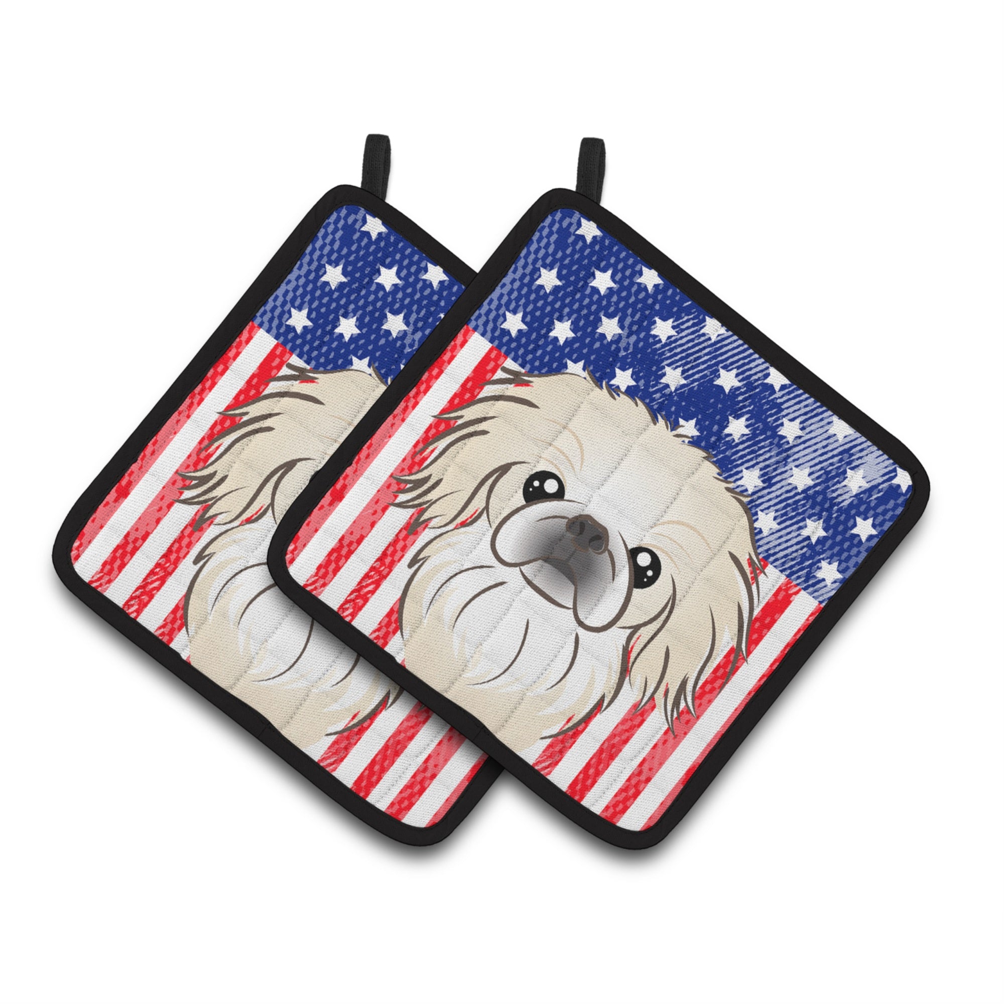 'Caroline'S Treasures American Flag & Pekingese Pair Of Pot Holders Bb2151Pthd, 7.5Hx7.5W, Multicolor''
