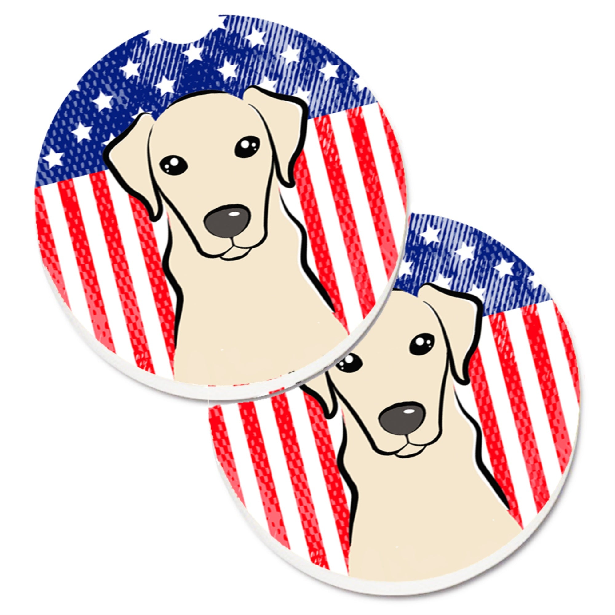 'Caroline'S Treasures American Flag & Yellow Labrador Set Of 2 Cup Holder Car Coasters Bb2152Carc, 2.56, Multicolor''