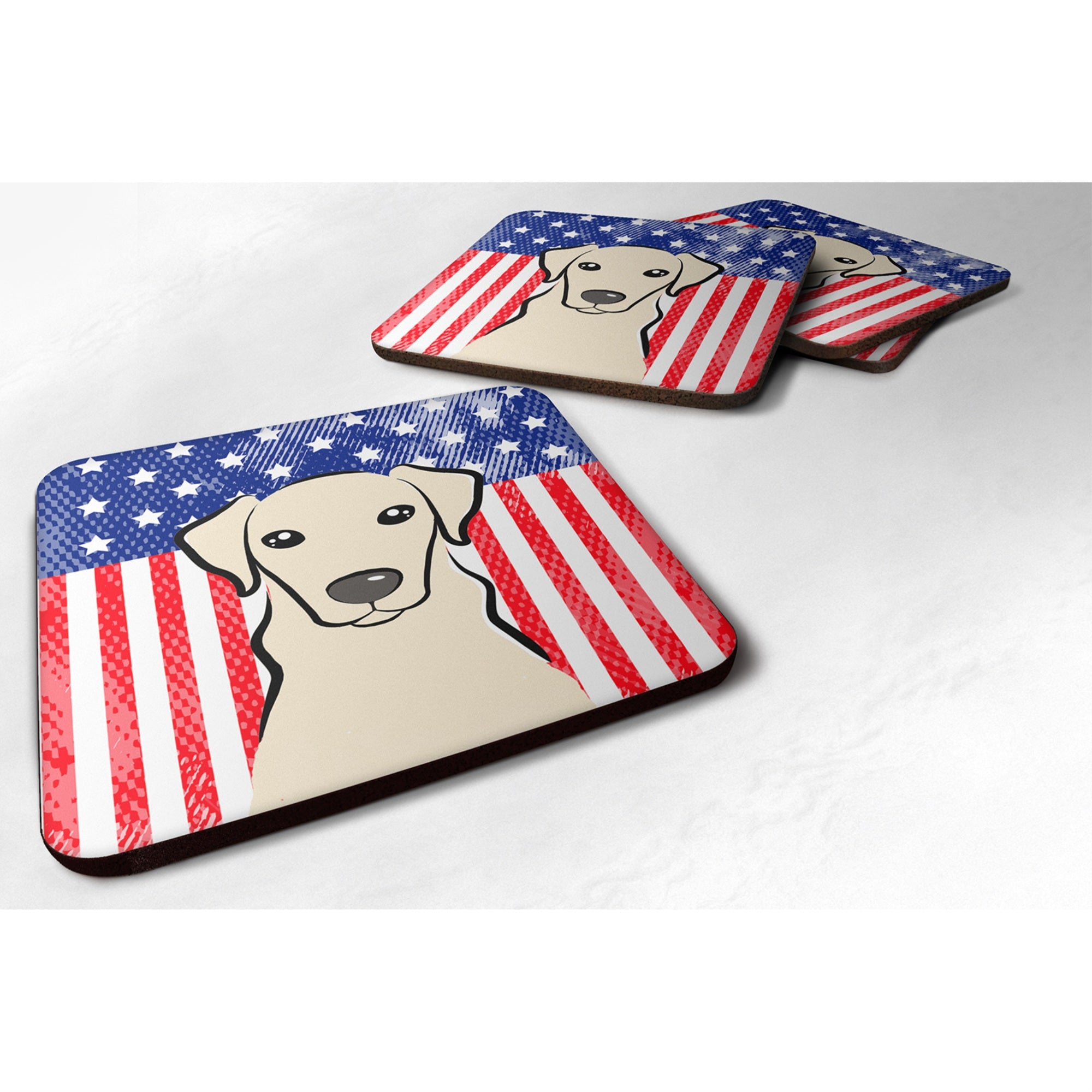 'Caroline'S Treasures Bb2152Fc American Flag And Yellow Labrador Foam Coaster (Set Of 4), 3.5'''', Multicolor''