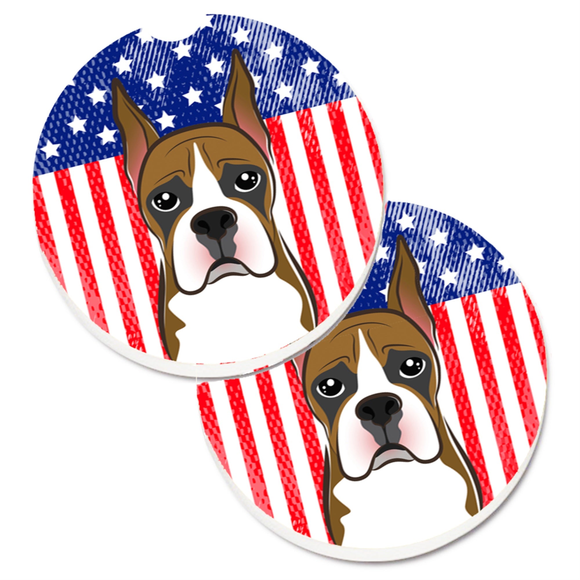 'Caroline'S Treasures American Flag & Boxer Set Of 2 Cup Holder Car Coasters Bb2153Carc, 2.56, Multicolor''