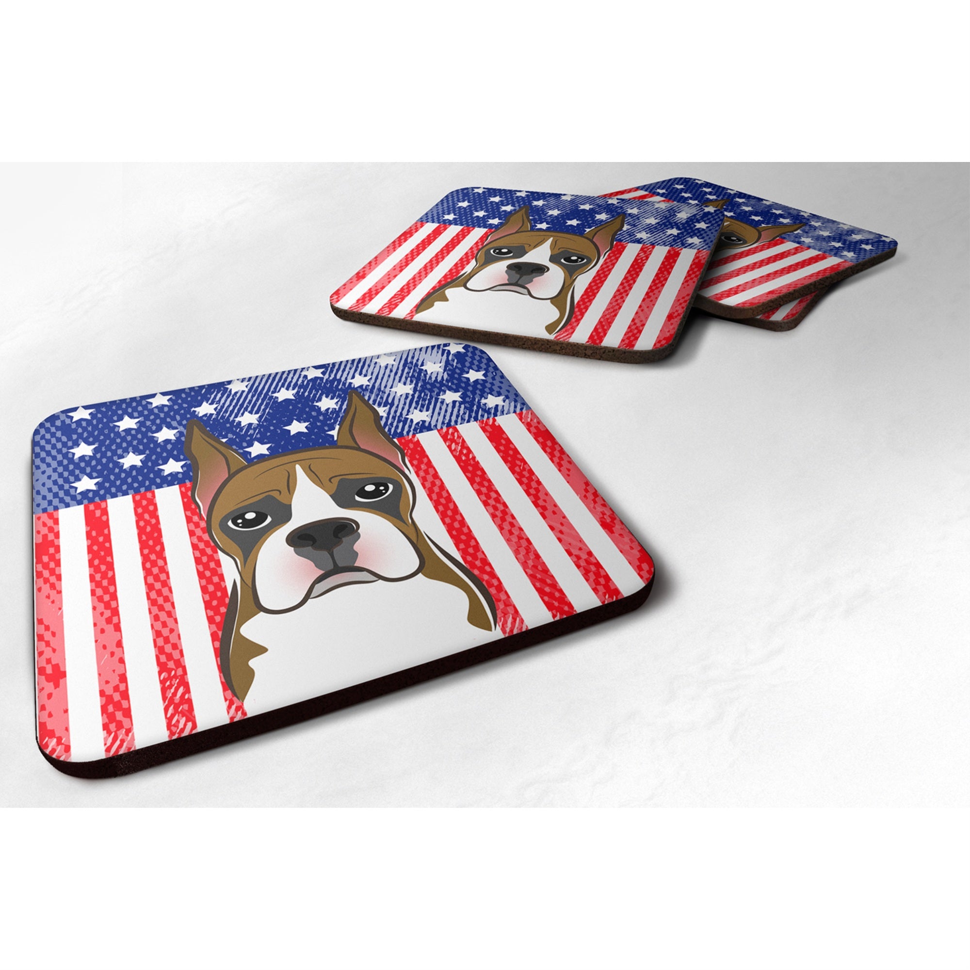 'Caroline'S Treasures Bb2153Fc American Flag And Boxer Foam Coaster (Set Of 4), 3.5'''', Multicolor''