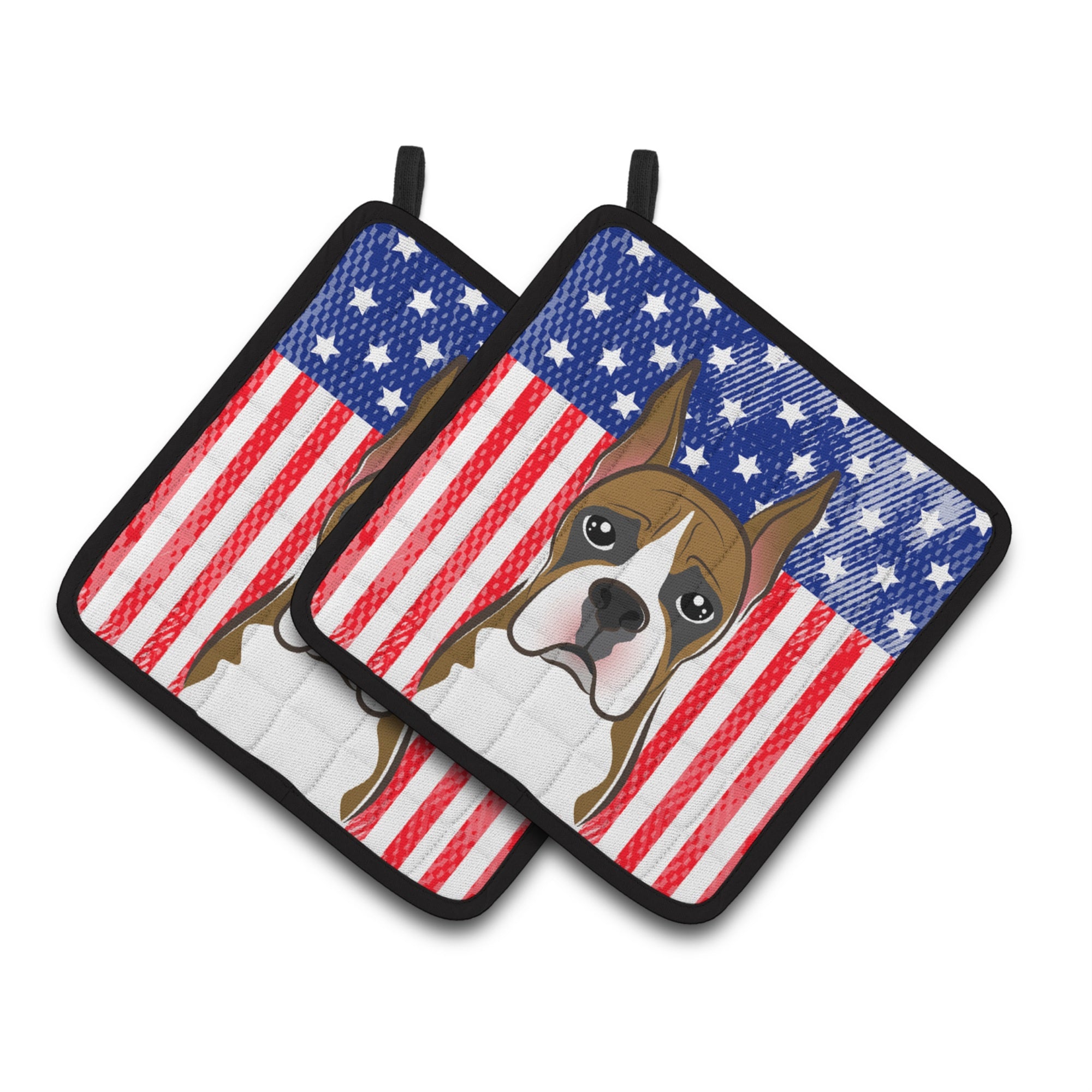 'Caroline'S Treasures American Flag & Boxer Pair Of Pot Holders Bb2153Pthd, 7.5Hx7.5W, Multicolor''