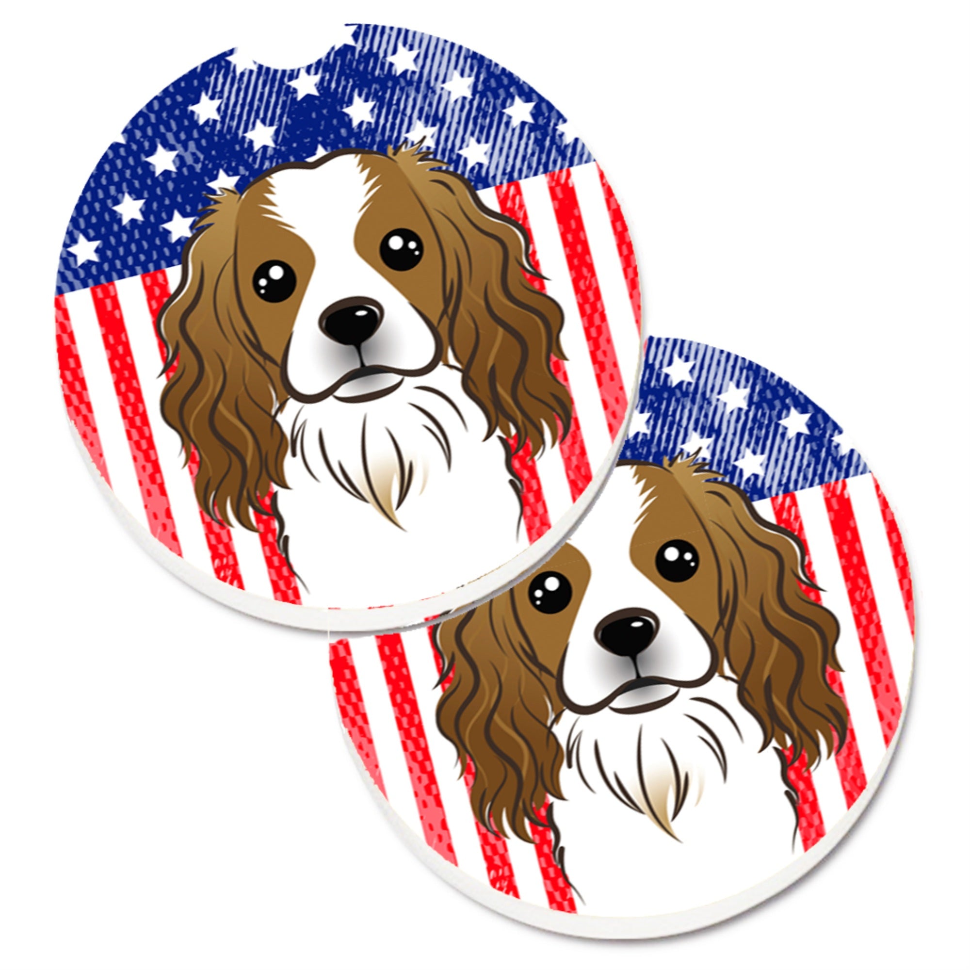 'Caroline'S Treasures American Flag & Cavalier Spaniel Set Of 2 Cup Holder Car Coasters Bb2154Carc, 2.56, Multicolor''
