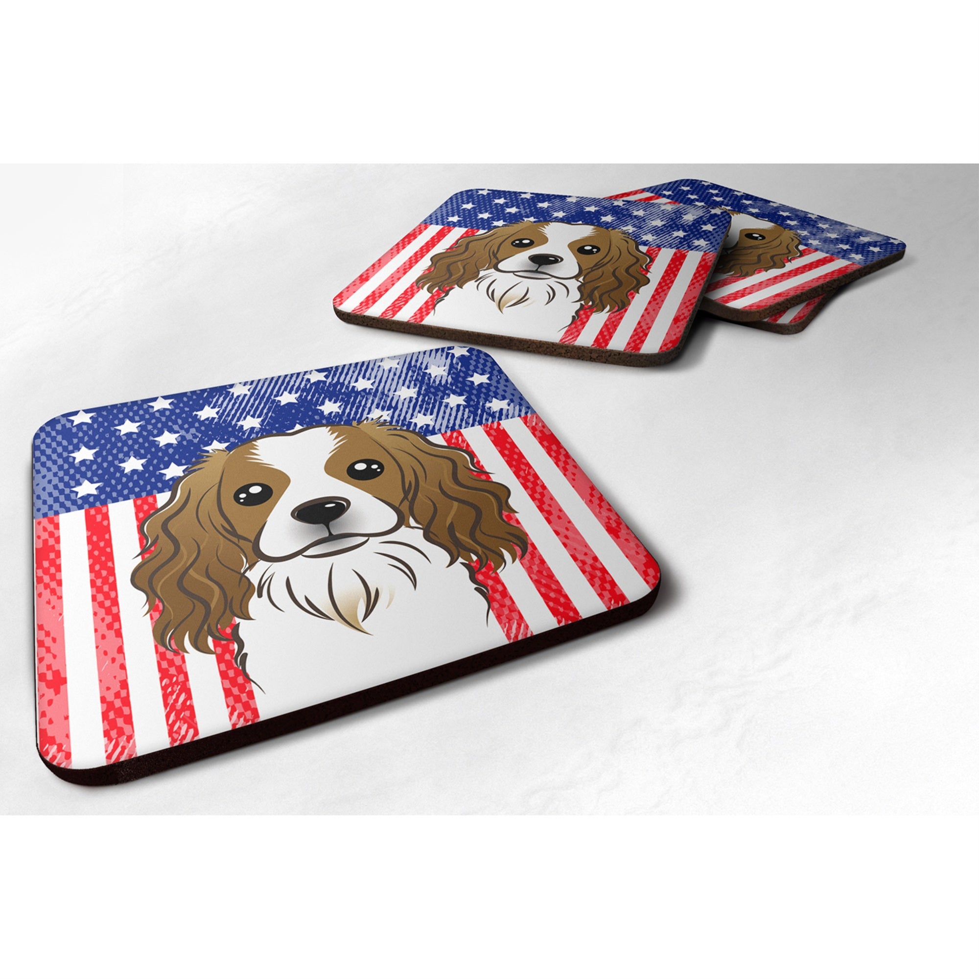 'Caroline'S Treasures Bb2154Fc American Flag And Cavalier Spaniel Foam Coaster (Set Of 4), 3.5'''', Multicolor''
