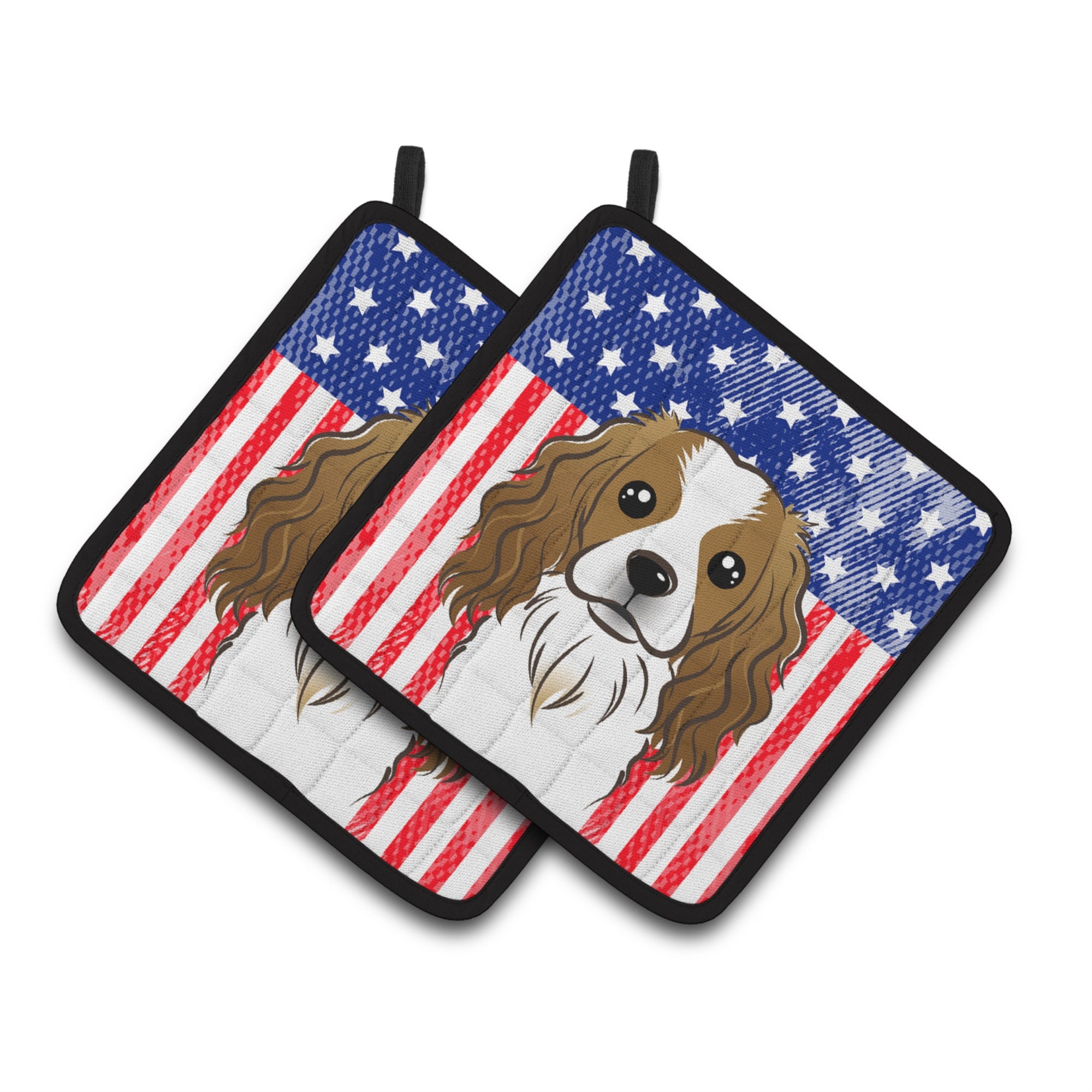 'Caroline'S Treasures American Flag & Cavalier Spaniel Pair Of Pot Holders Bb2154Pthd, 7.5Hx7.5W, Multicolor''