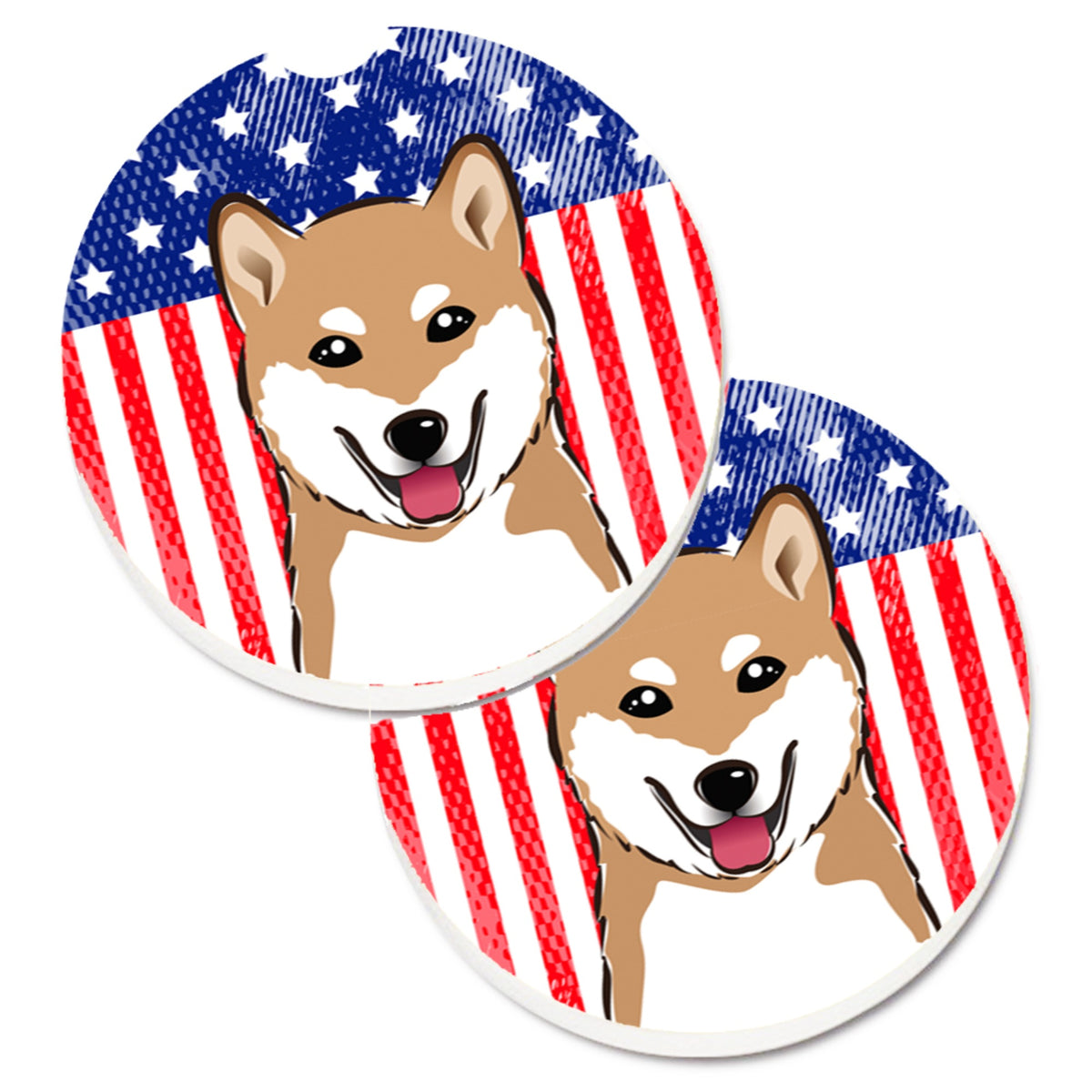 'Caroline'S Treasures American Flag & Shiba Inu Set Of 2 Cup Holder Car Coasters Bb2155Carc, 2.56, Multicolor''