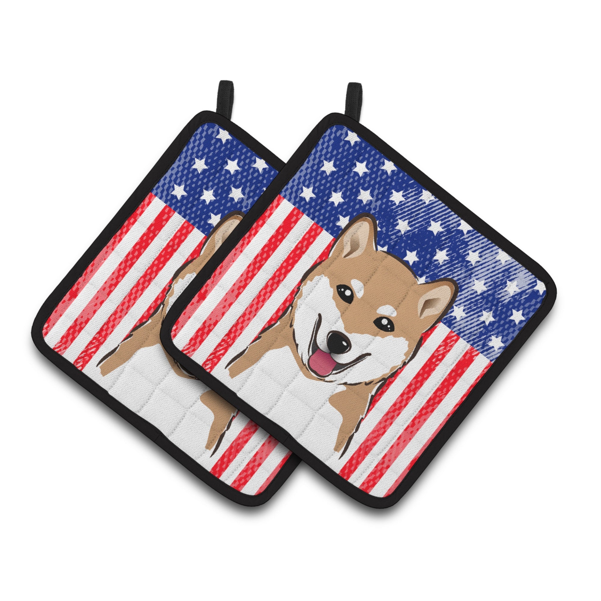 'Caroline'S Treasures American Flag & Shiba Inu Pair Of Pot Holders Bb2155Pthd, 7.5Hx7.5W, Multicolor''