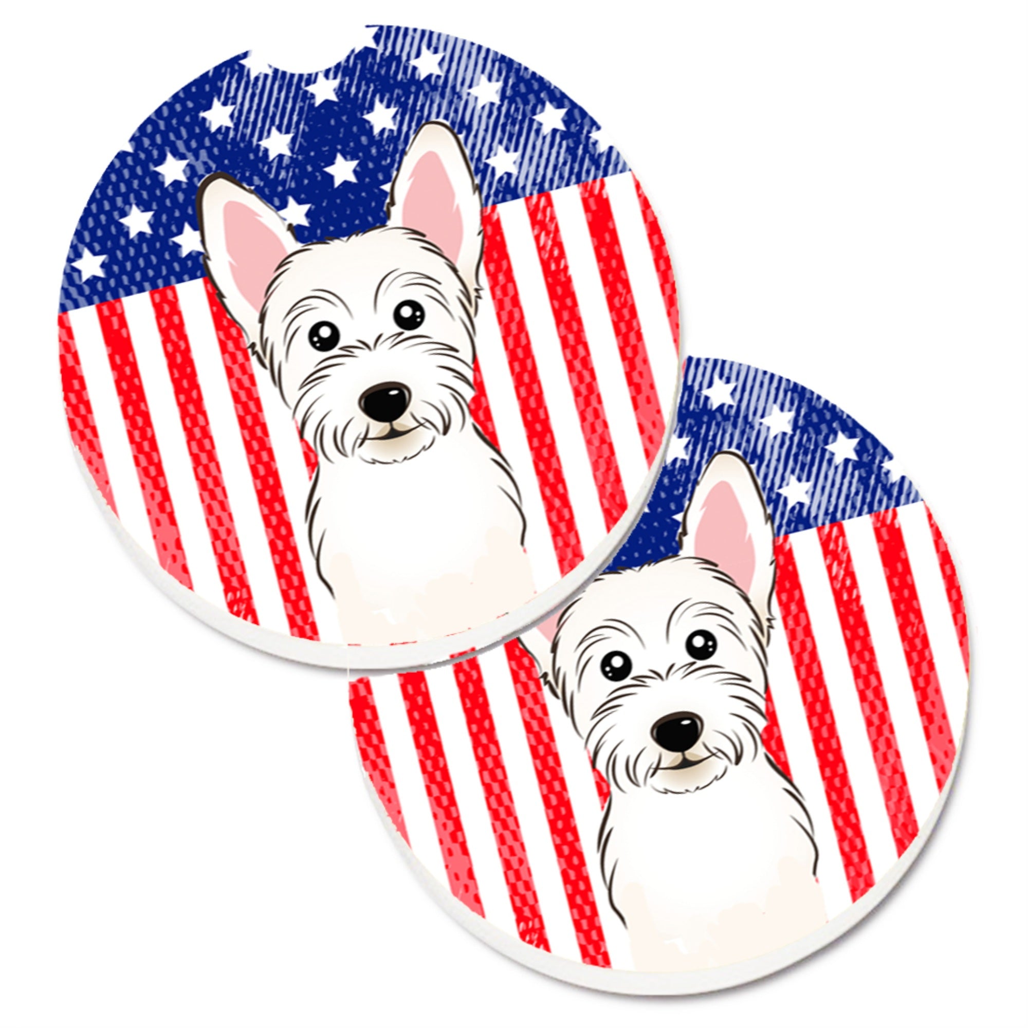 'Caroline'S Treasures American Flag & Westie Set Of 2 Cup Holder Car Coasters Bb2156Carc, 2.56, Multicolor''
