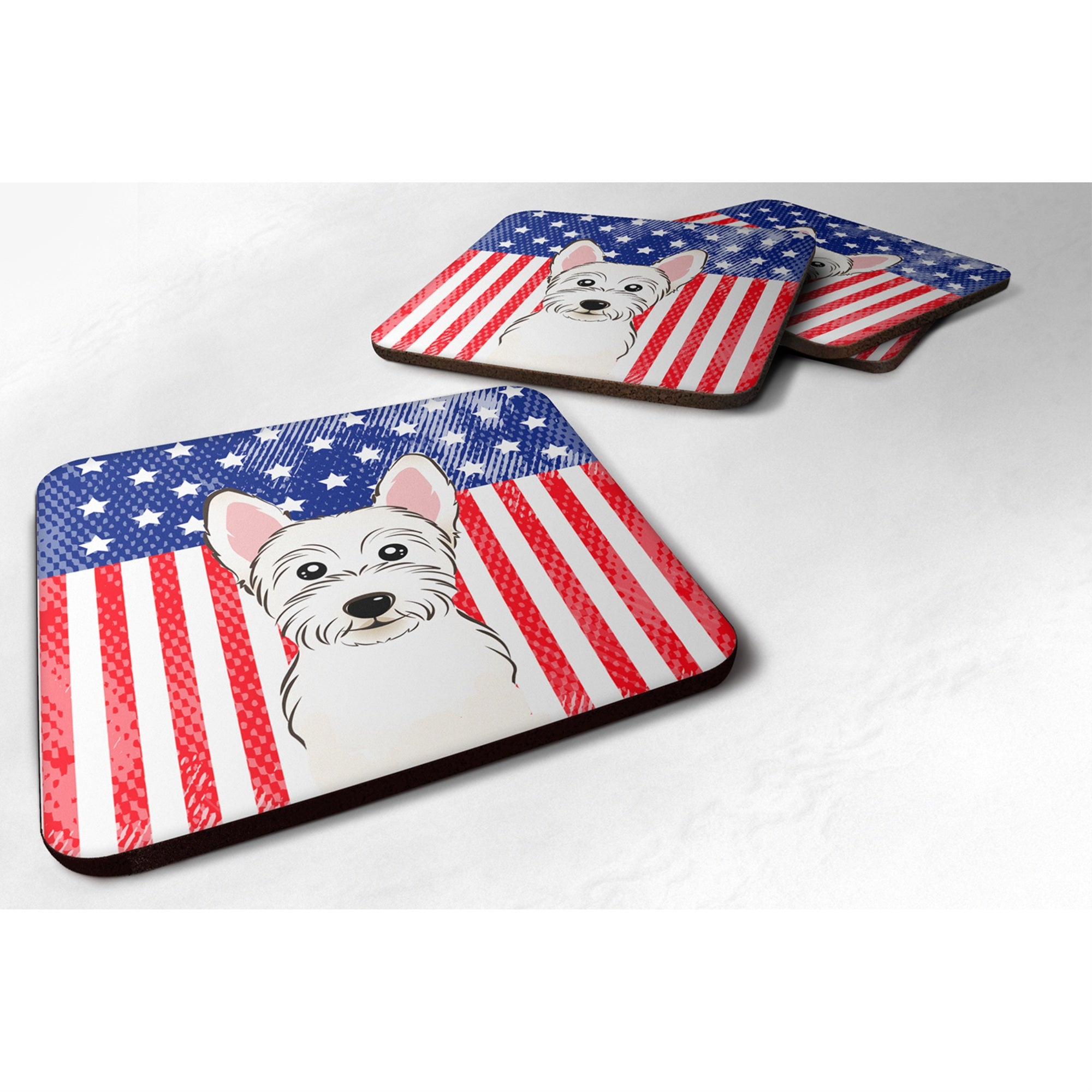 'Caroline'S Treasures Bb2156Fc American Flag And Westie Foam Coaster (Set Of 4), 3.5'''', Multicolor''